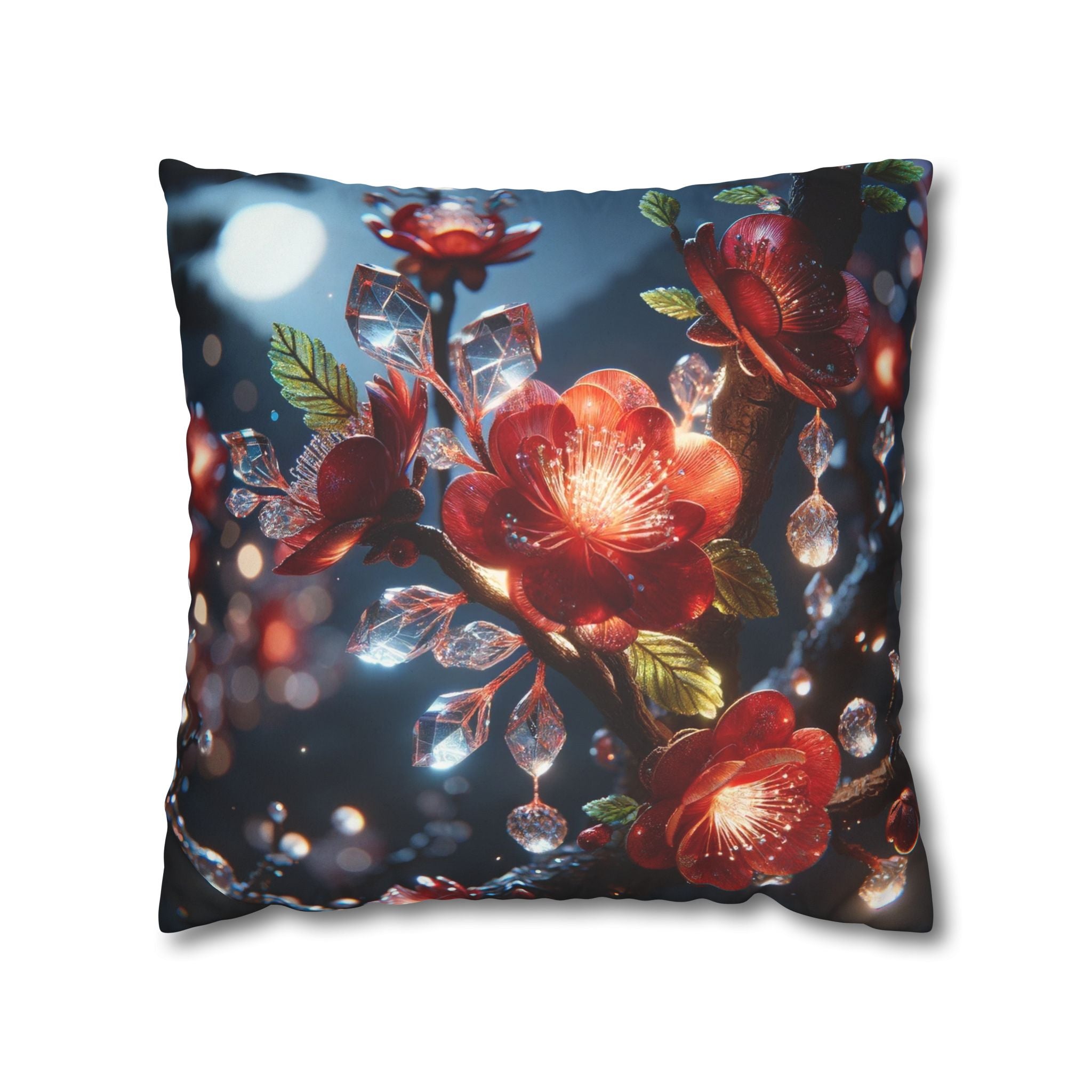 Red diamond flowers (in moonlight) - Suede Square Pillowcase