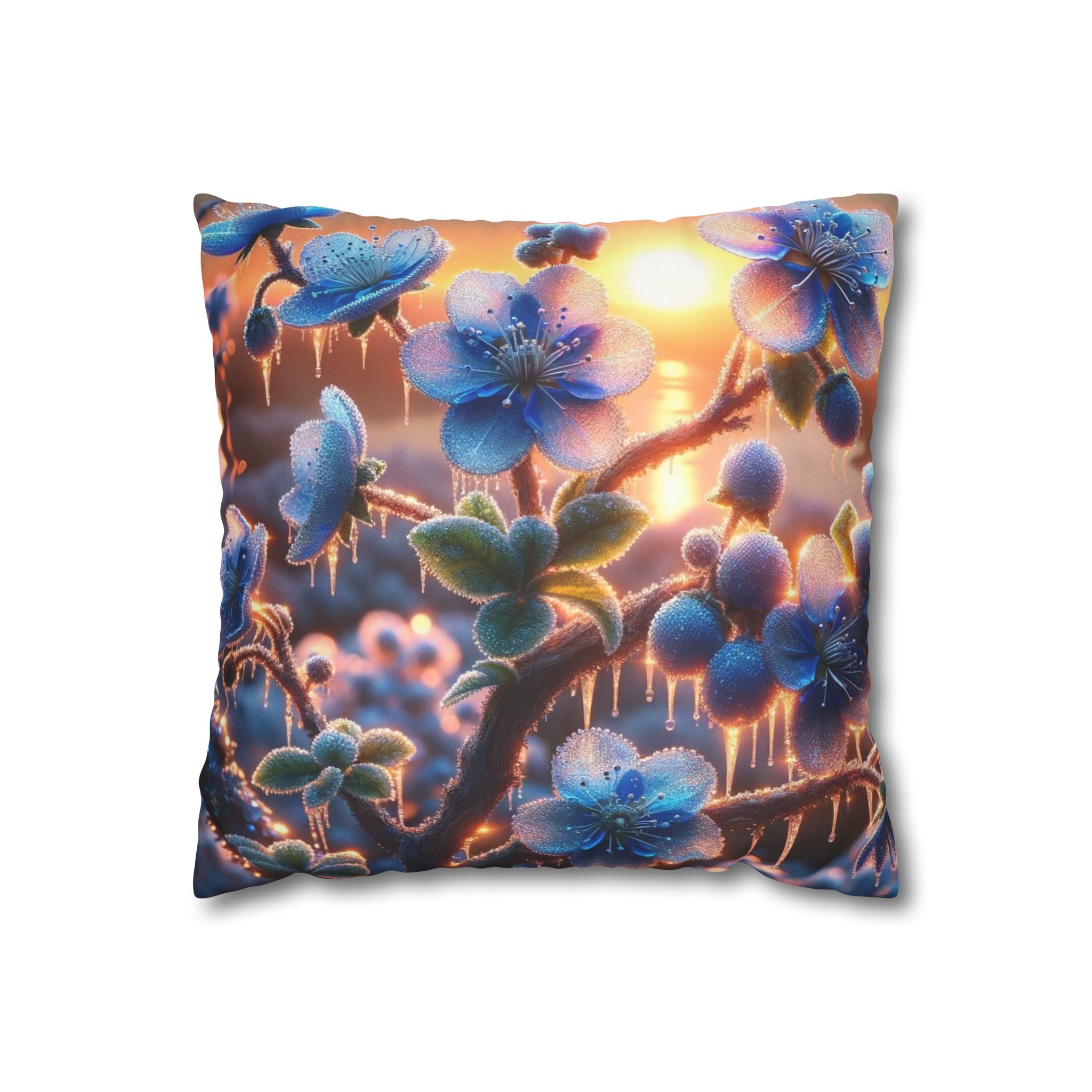 Blue, diamond flowers (in sun set) - Suede Square Pillowcase