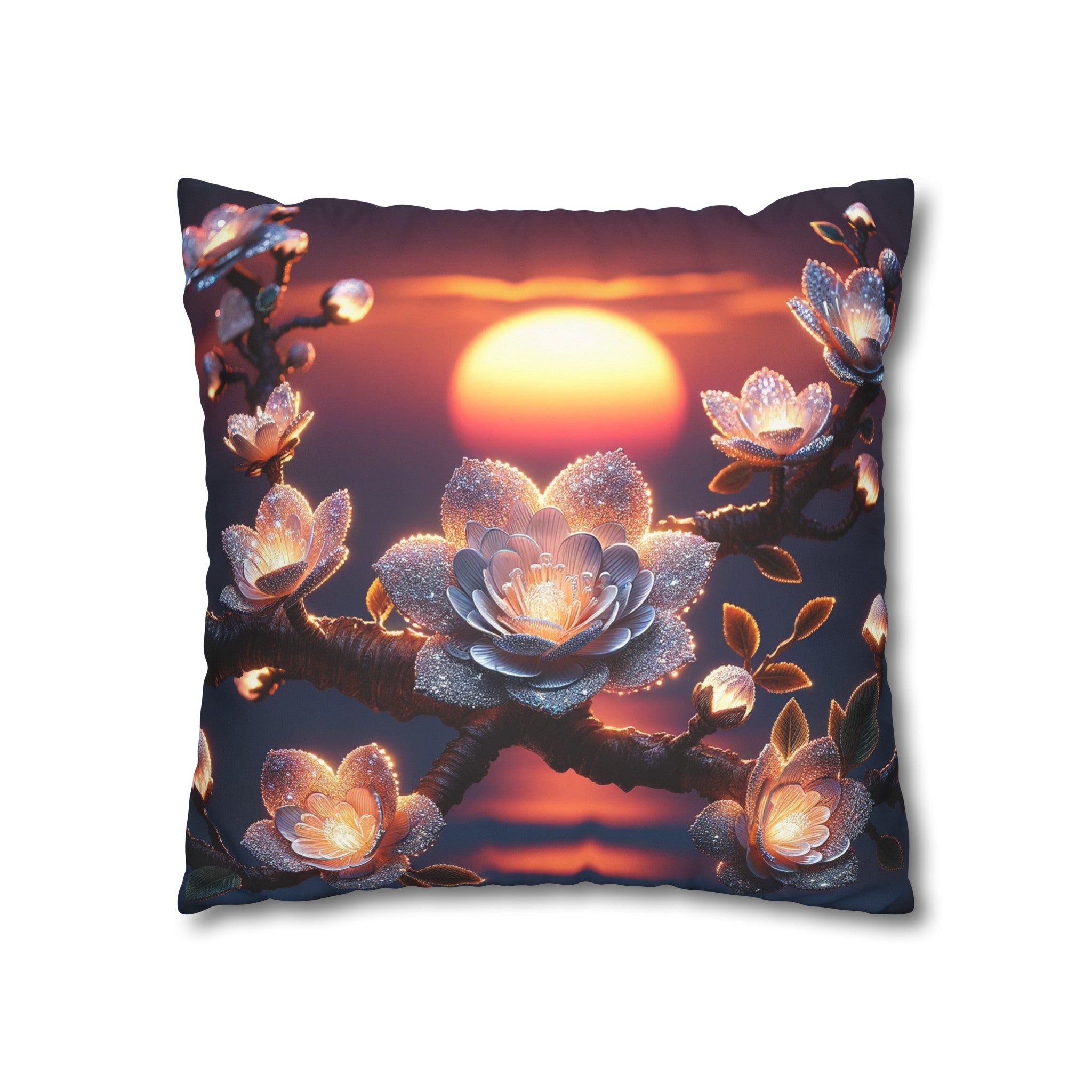 White, diamond flowers in the night - Suede Square Pillowcase