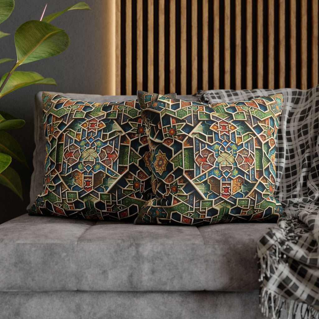 Persian art, orange-green - Polyester Square Pillowcase