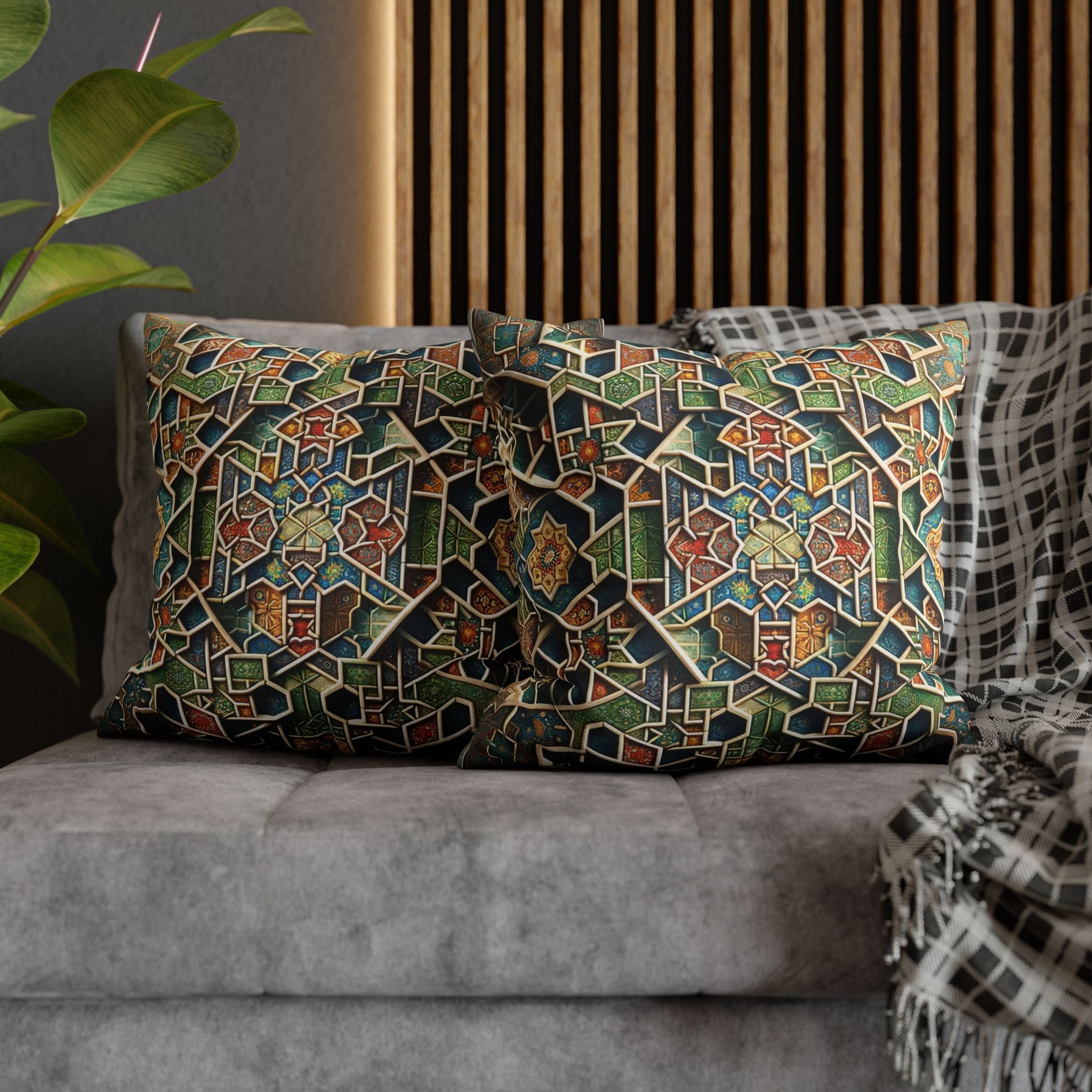 Persian art, orange-green - Polyester Square Pillowcase