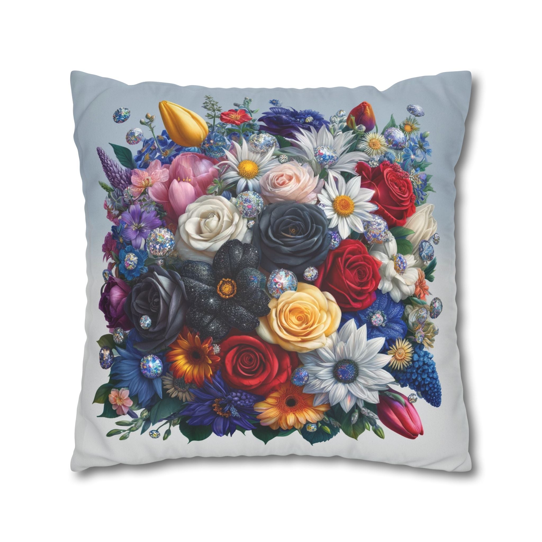 Colourful Bouquet (blue background) - Suede Square Pillowcase