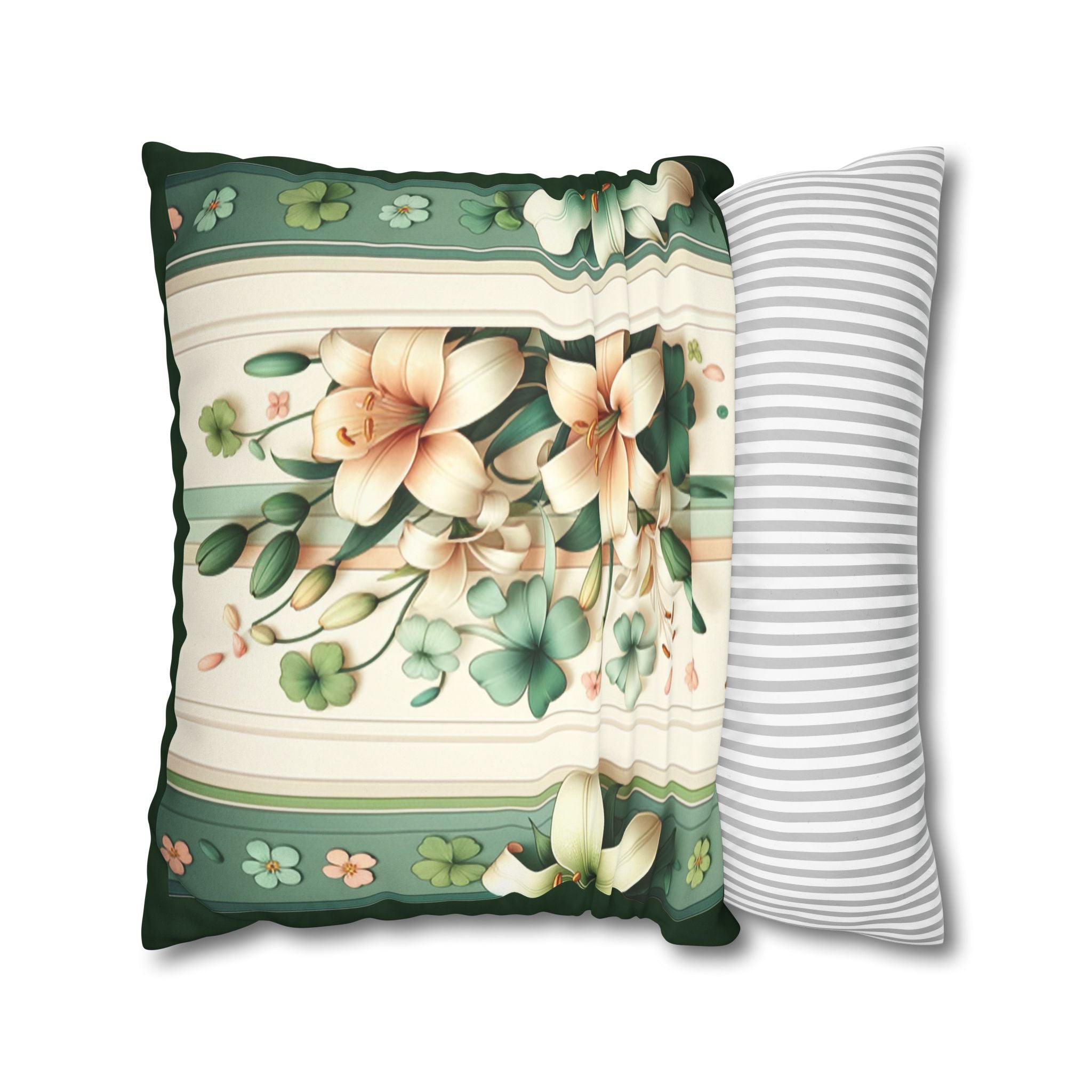 Green and white lilies - Suede Square Pillowcase