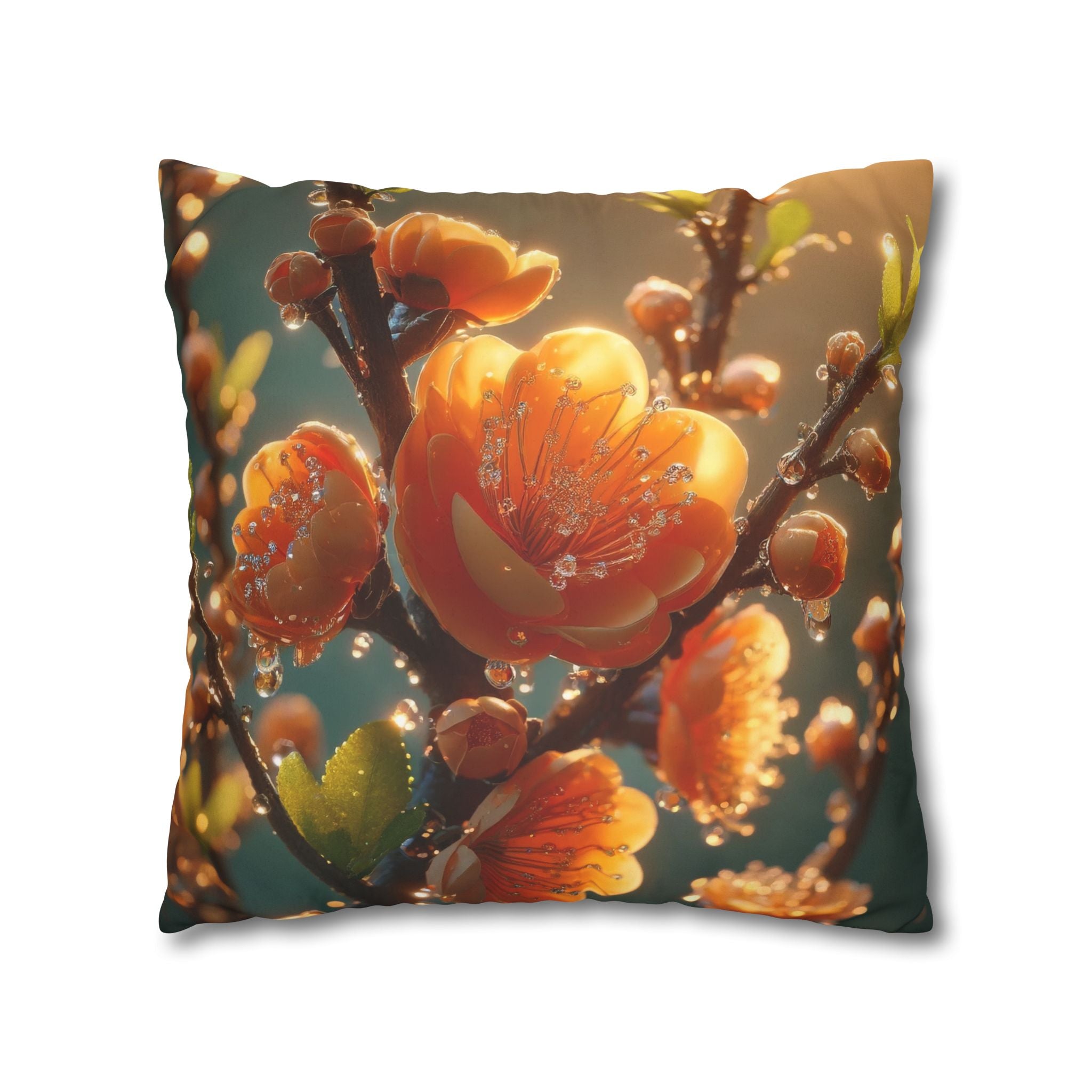 Orange coloured flowers  - Suede Square Pillowcase