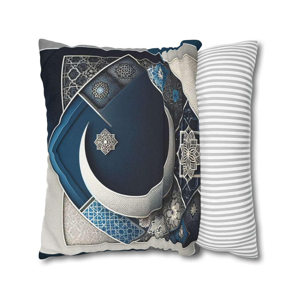 Islamic Art, Silver-blue - Polyester Square Pillowcase