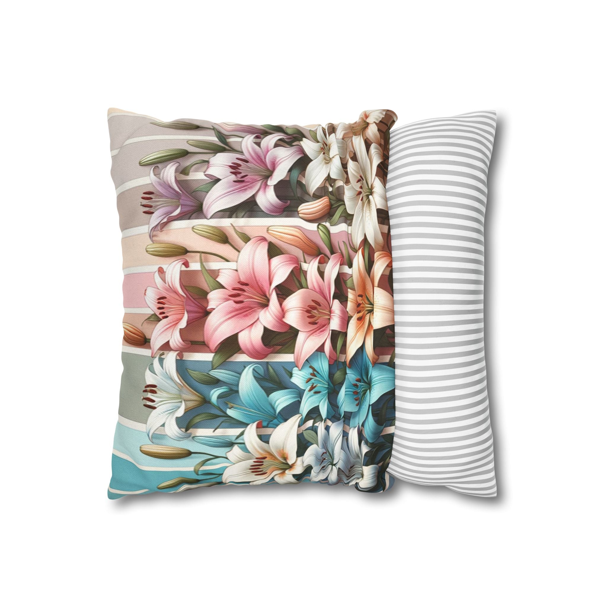 Colourful Lilies in line - Polyester Square Pillowcase