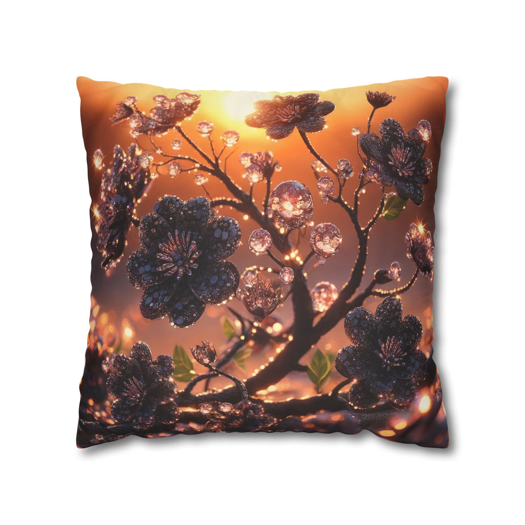 Black diamond flowers (in sunset) - Suede Square Pillowcase