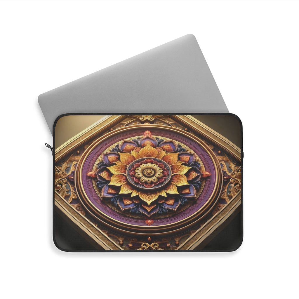 A 3D purple-golden Mandala in a square frame - Laptop Sleeve