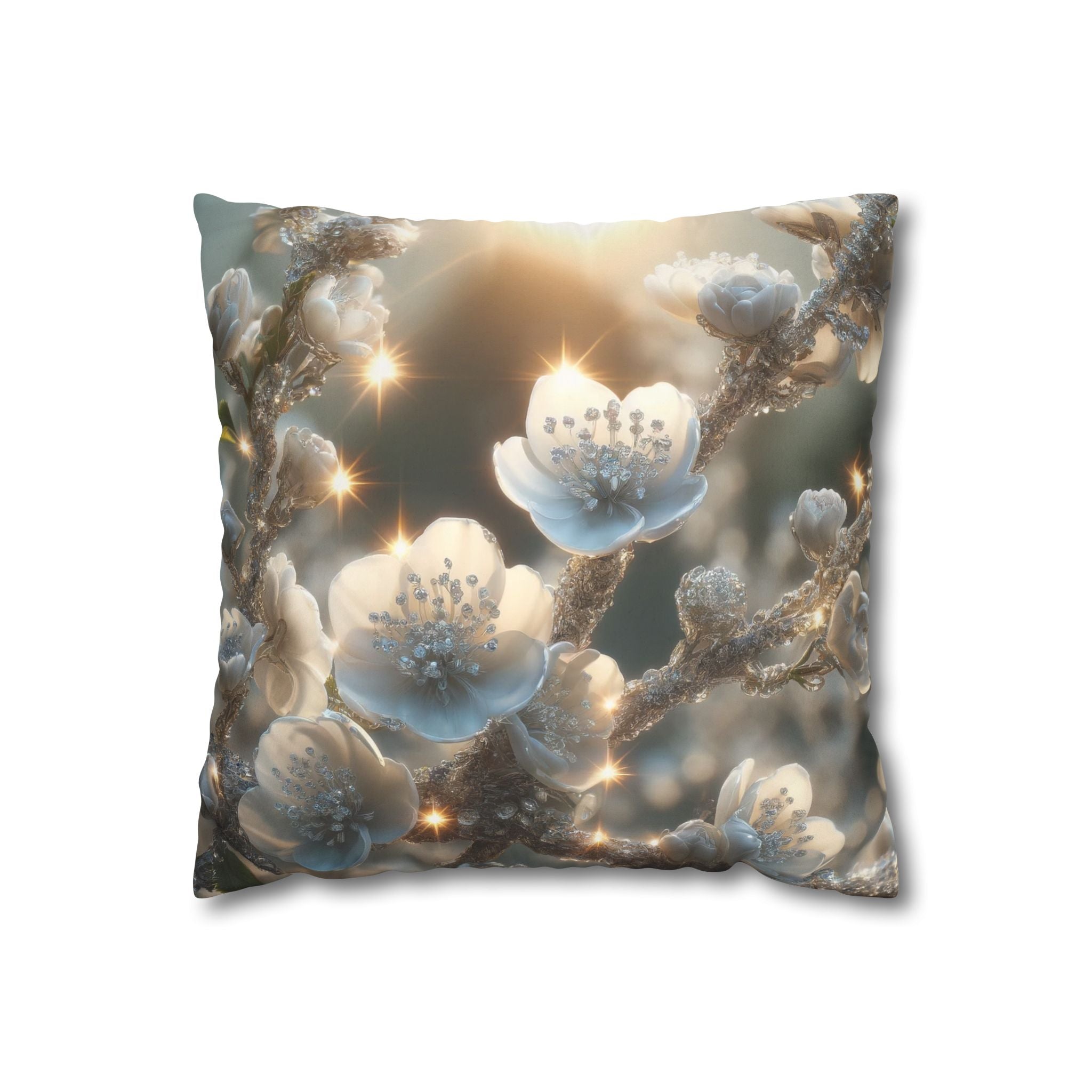 Silver, diamond flowers - Suede Square Pillowcase