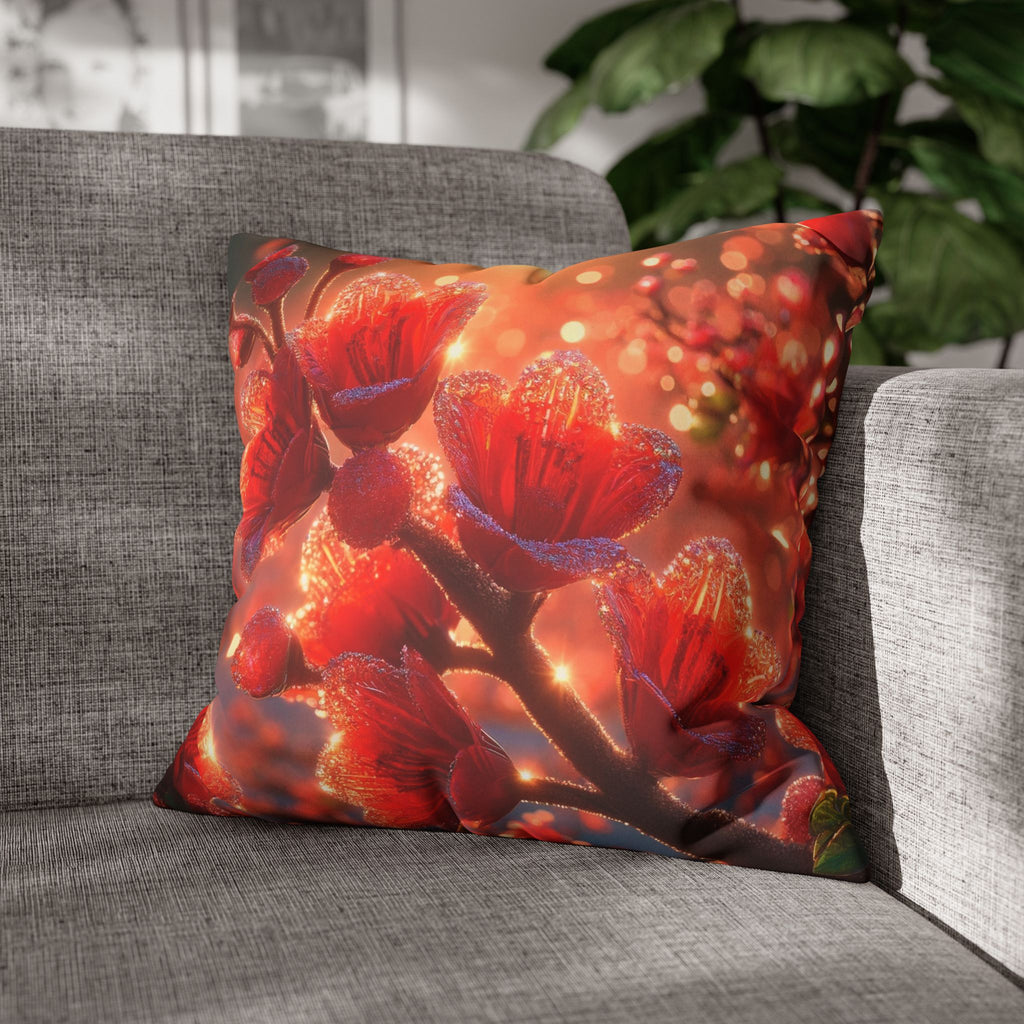 Red diamond flowers (in sunset) - Suede Square Pillowcase