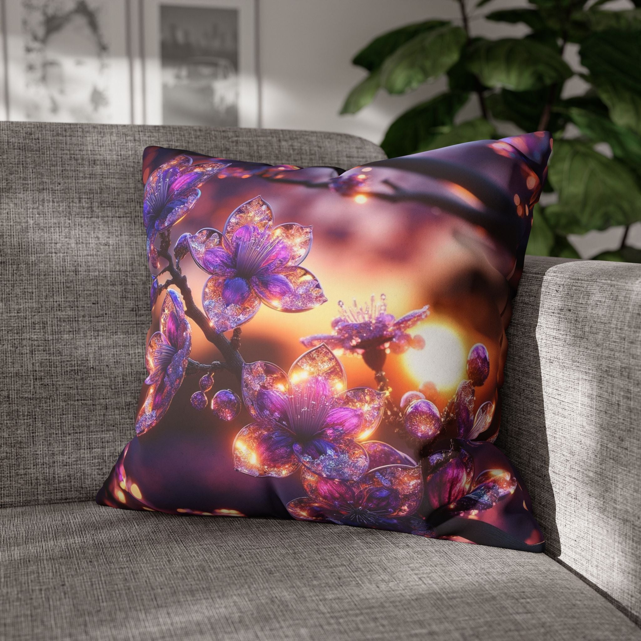Purple crystal flowers - Suede Square Pillowcase