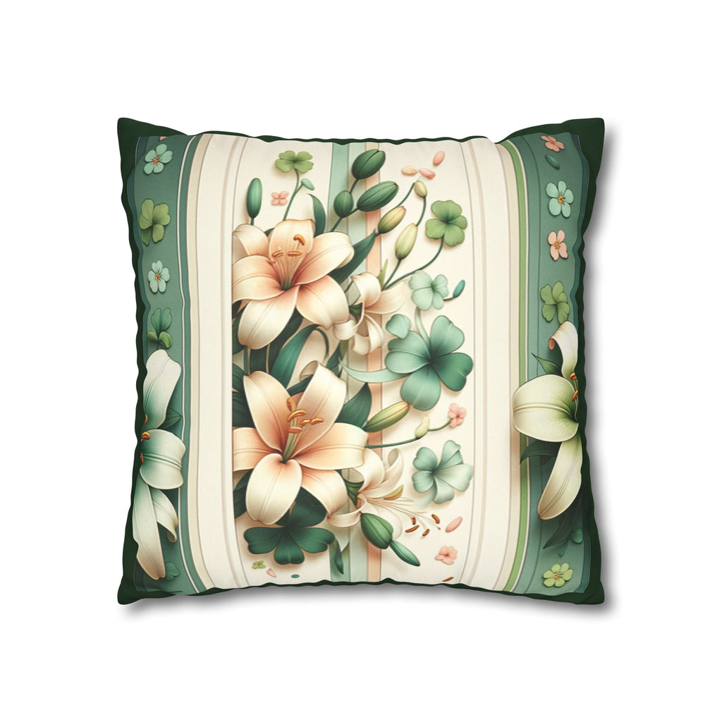 Green and white lilies - Suede Square Pillowcase