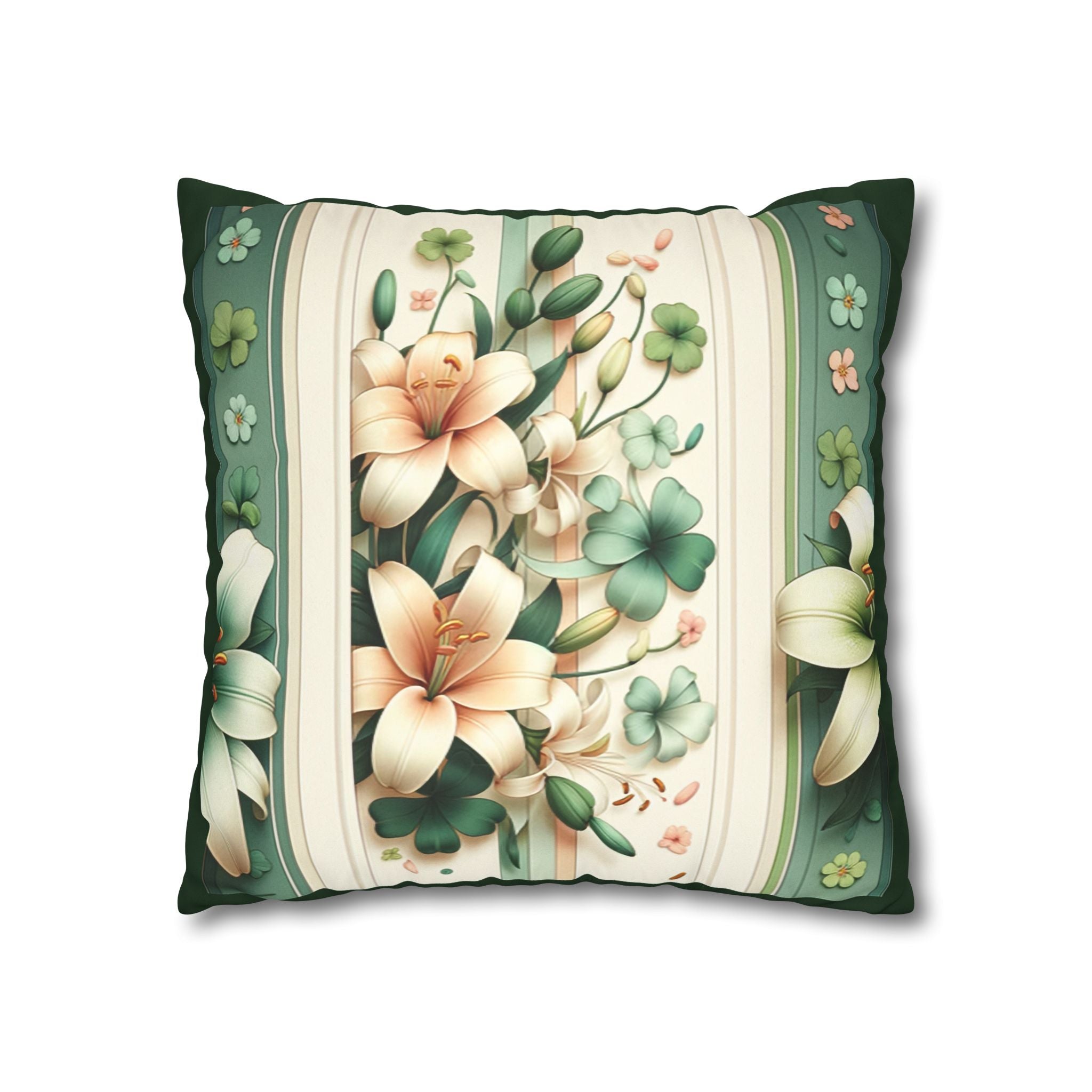Green and white lilies - Suede Square Pillowcase