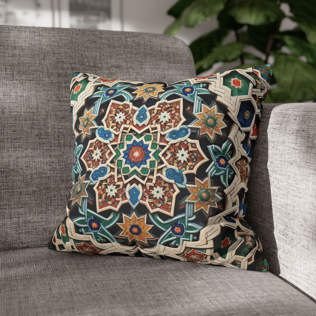 Persian Art , orange-blue - Polyester Square Pillowcase