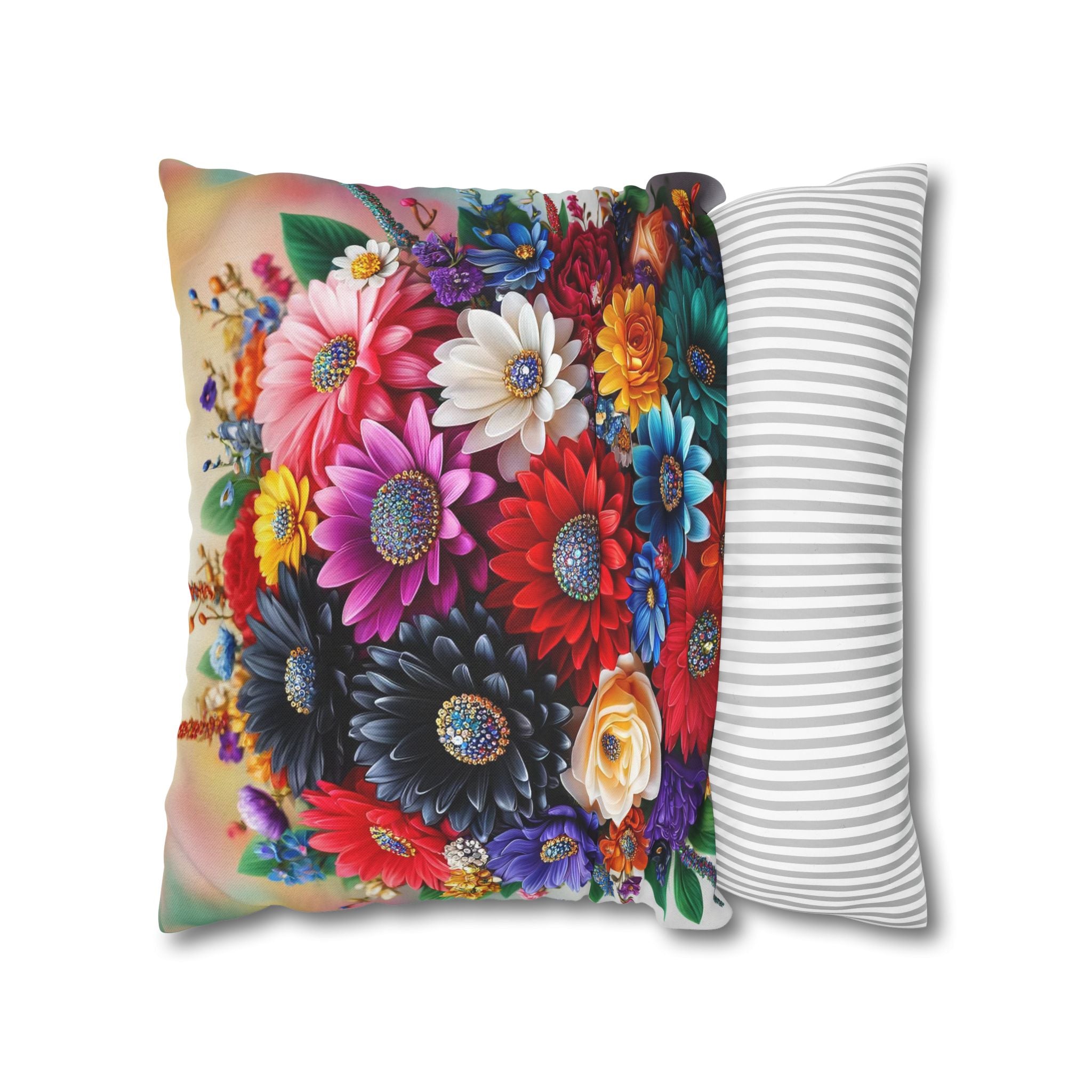Colourful Bouquet (with diamonds) - Polyester Square Pillowcase