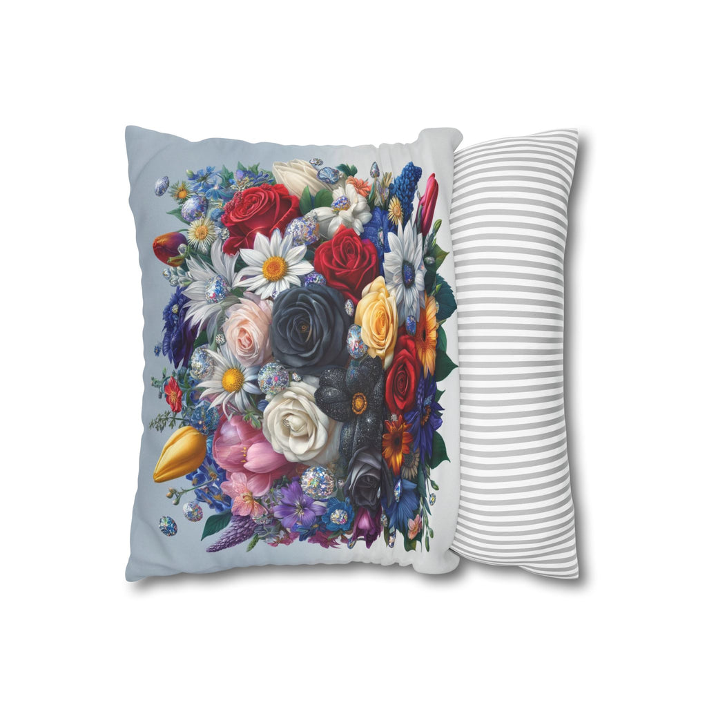 Colourful Bouquet (blue background) - Suede Square Pillowcase