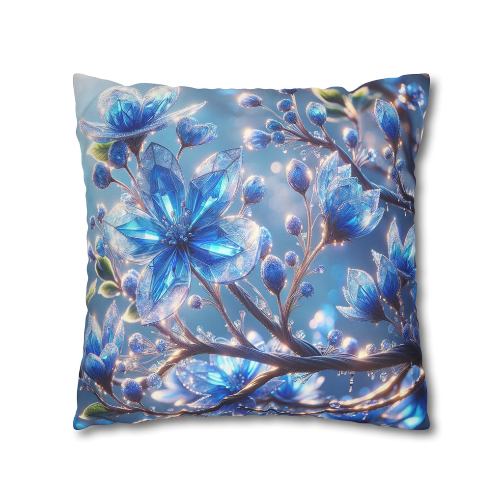 Blue, diamond flowers (with blue background) - Suede Square Pillowcase