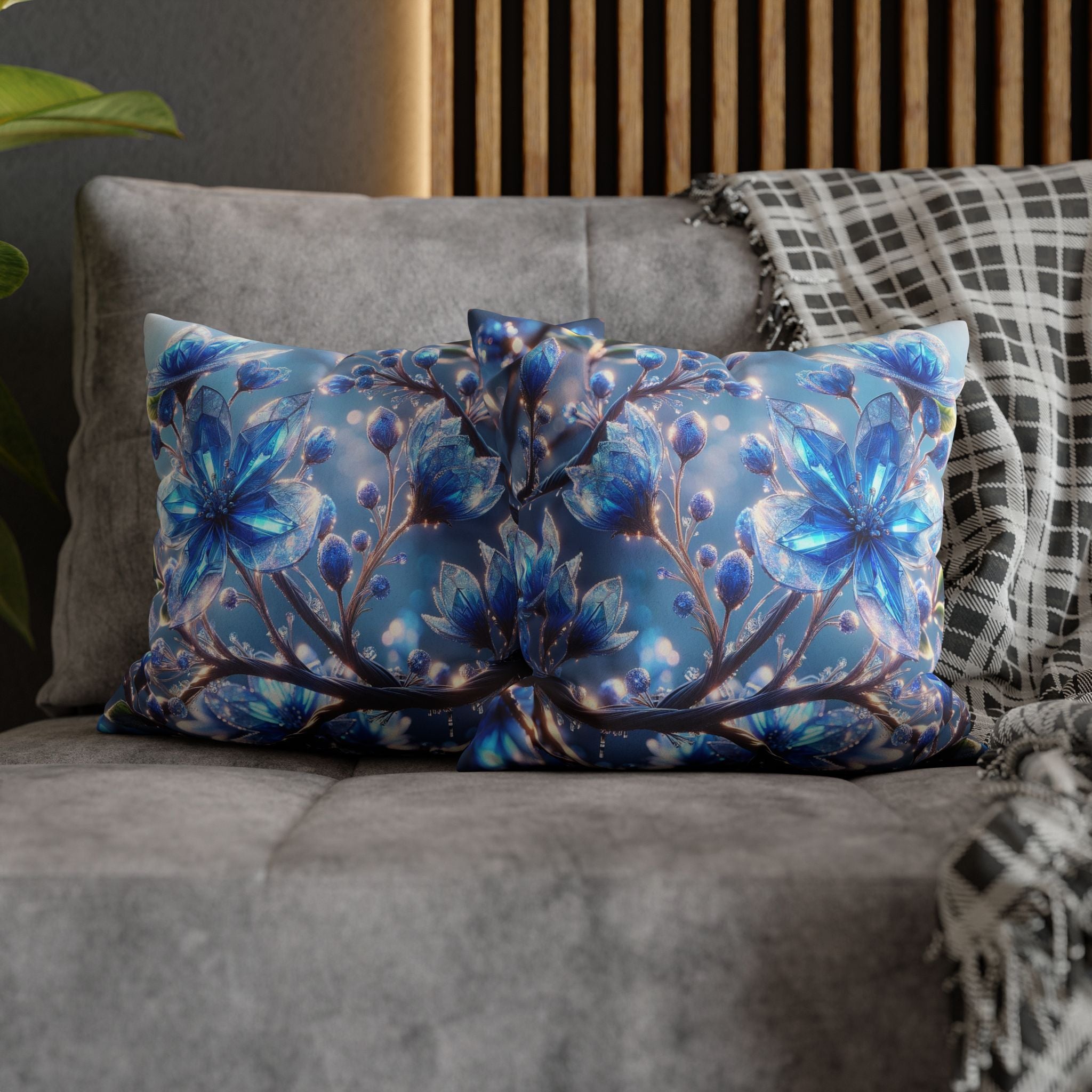 Blue, diamond flowers (with blue background) - Suede Square Pillowcase