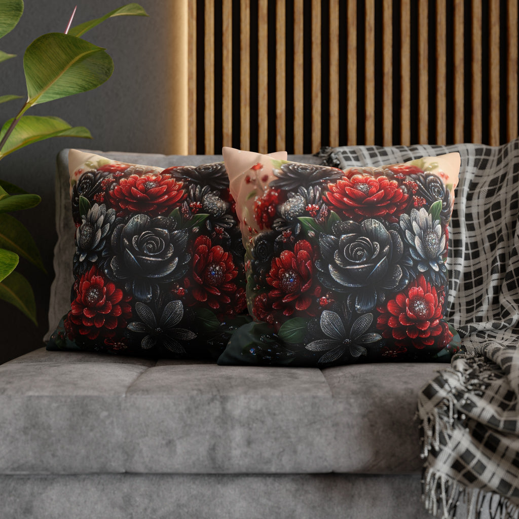 Bouquet with Black and Red flowers - Suede Square Pillowcase