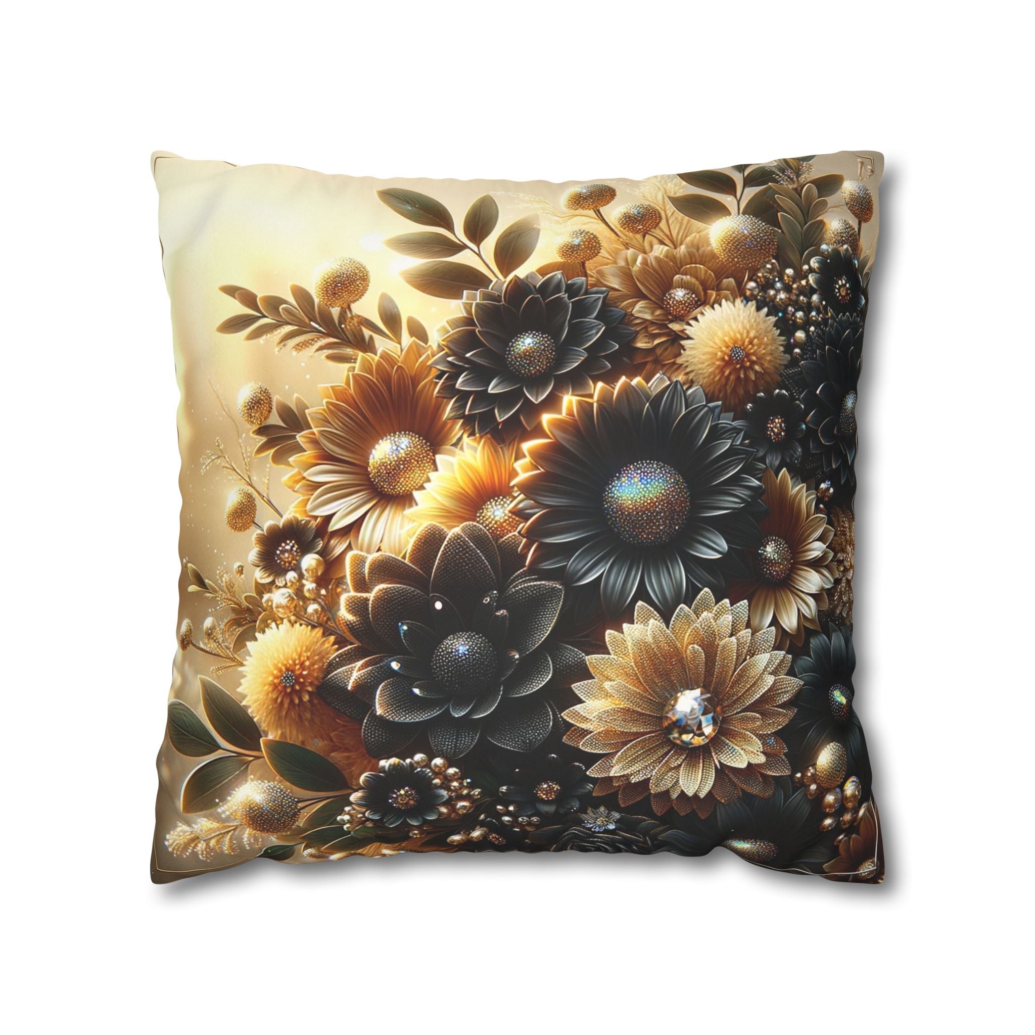 Black and golden Bouquet (with golden background) - Suede Square Pillowcase