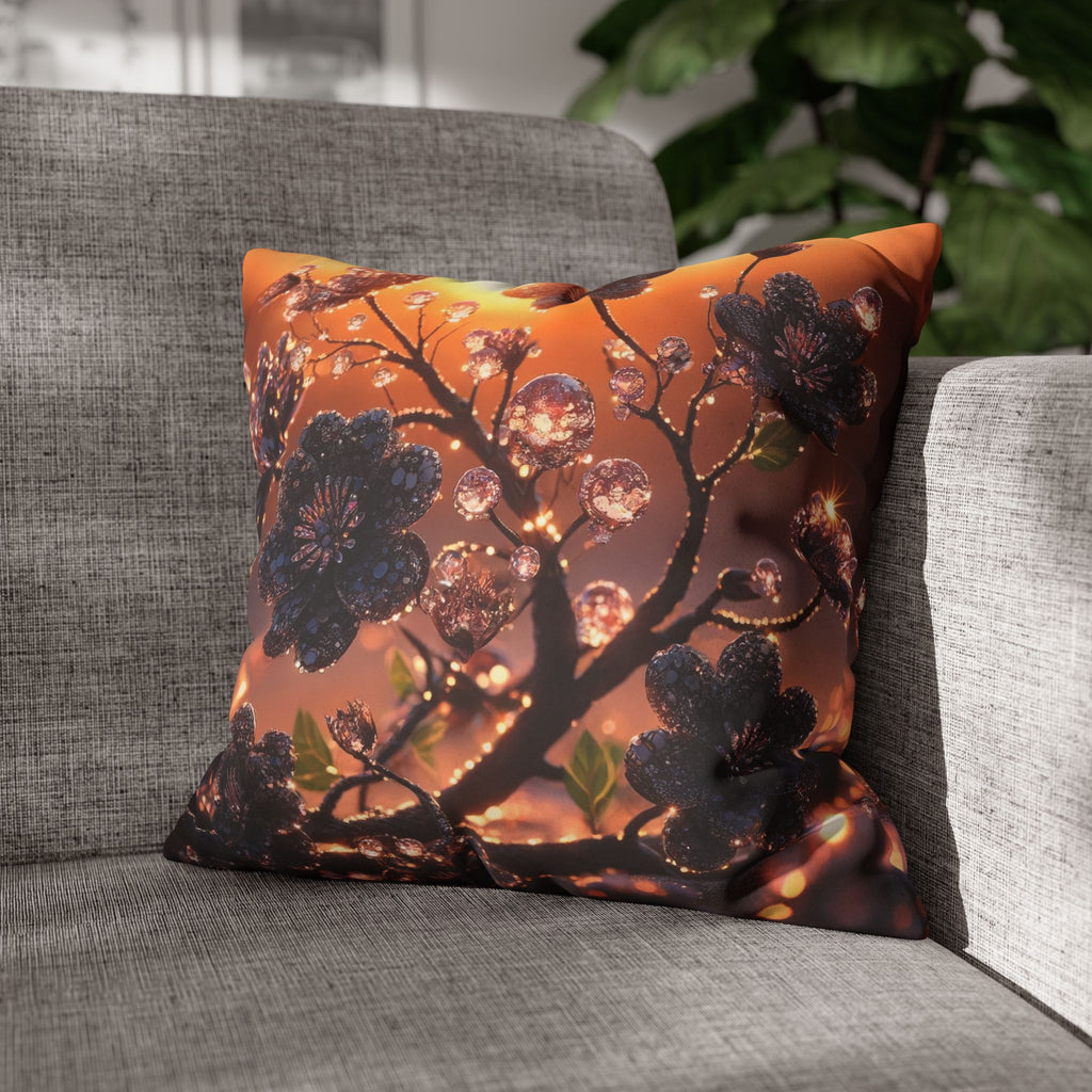 Black diamond flowers (in sunset) - Suede Square Pillowcase