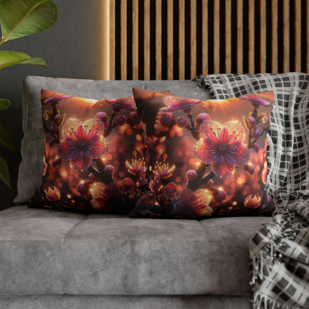 Pink diamond flowers (in sunset) - Suede Square Pillowcase