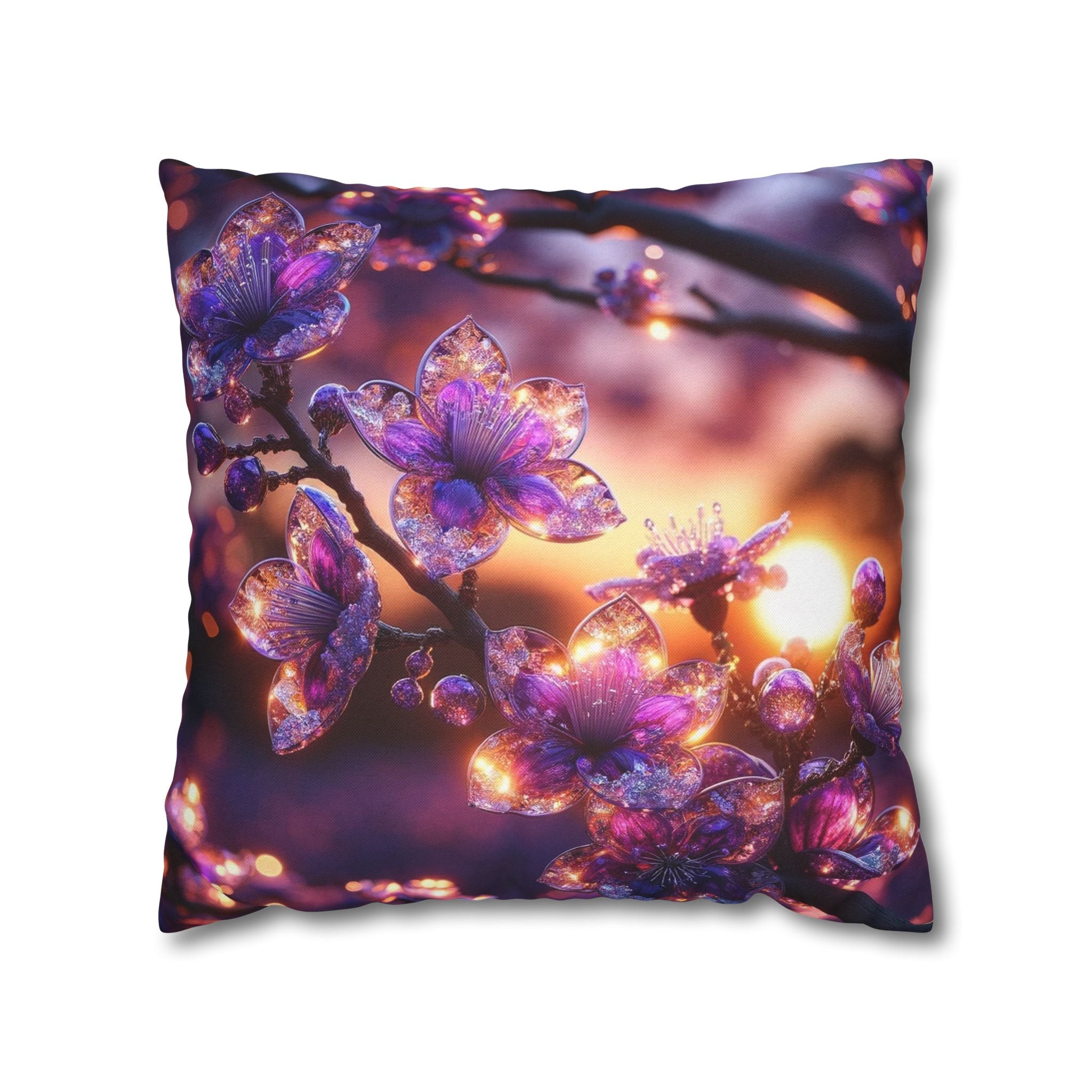 Purple diamond flowers (in sunset) - Polyester Square Pillowcase