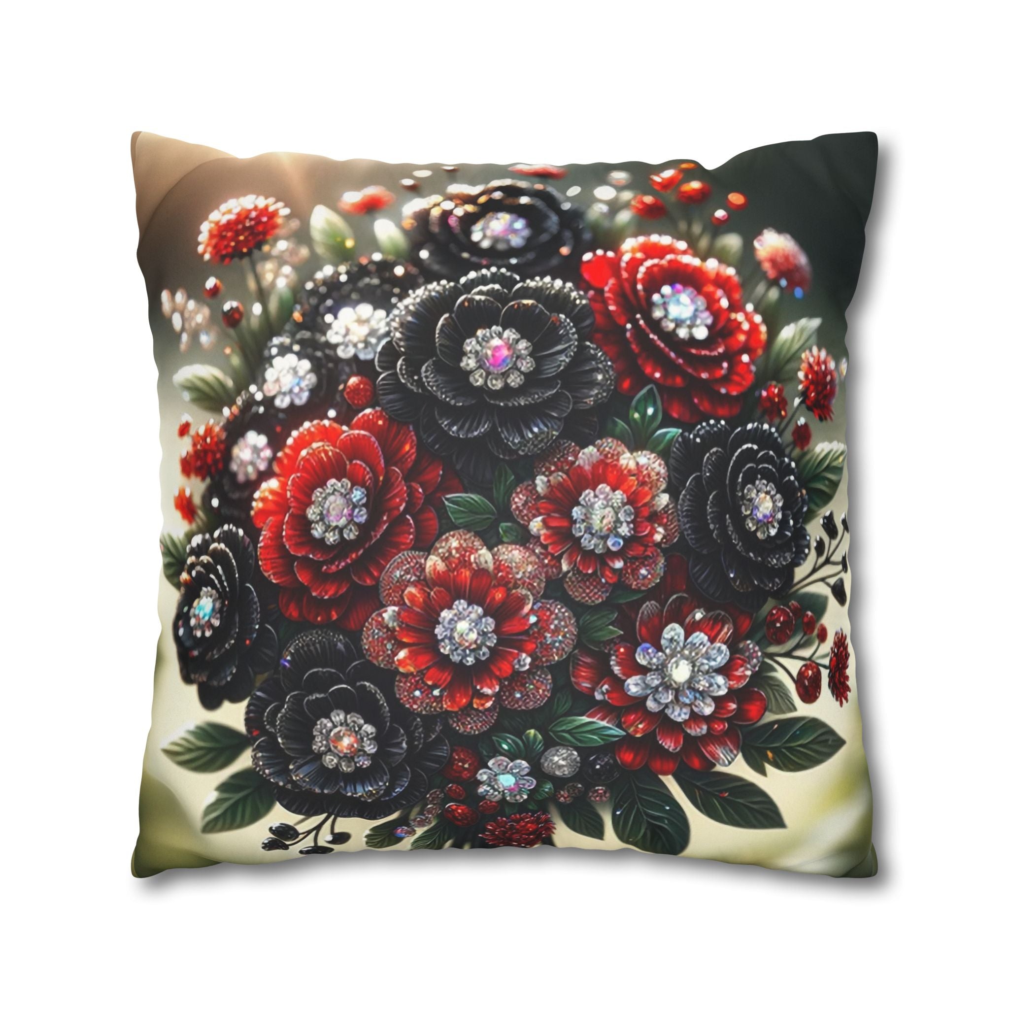 Bouquet with Black and Red flowers- Suede Square Pillowcase