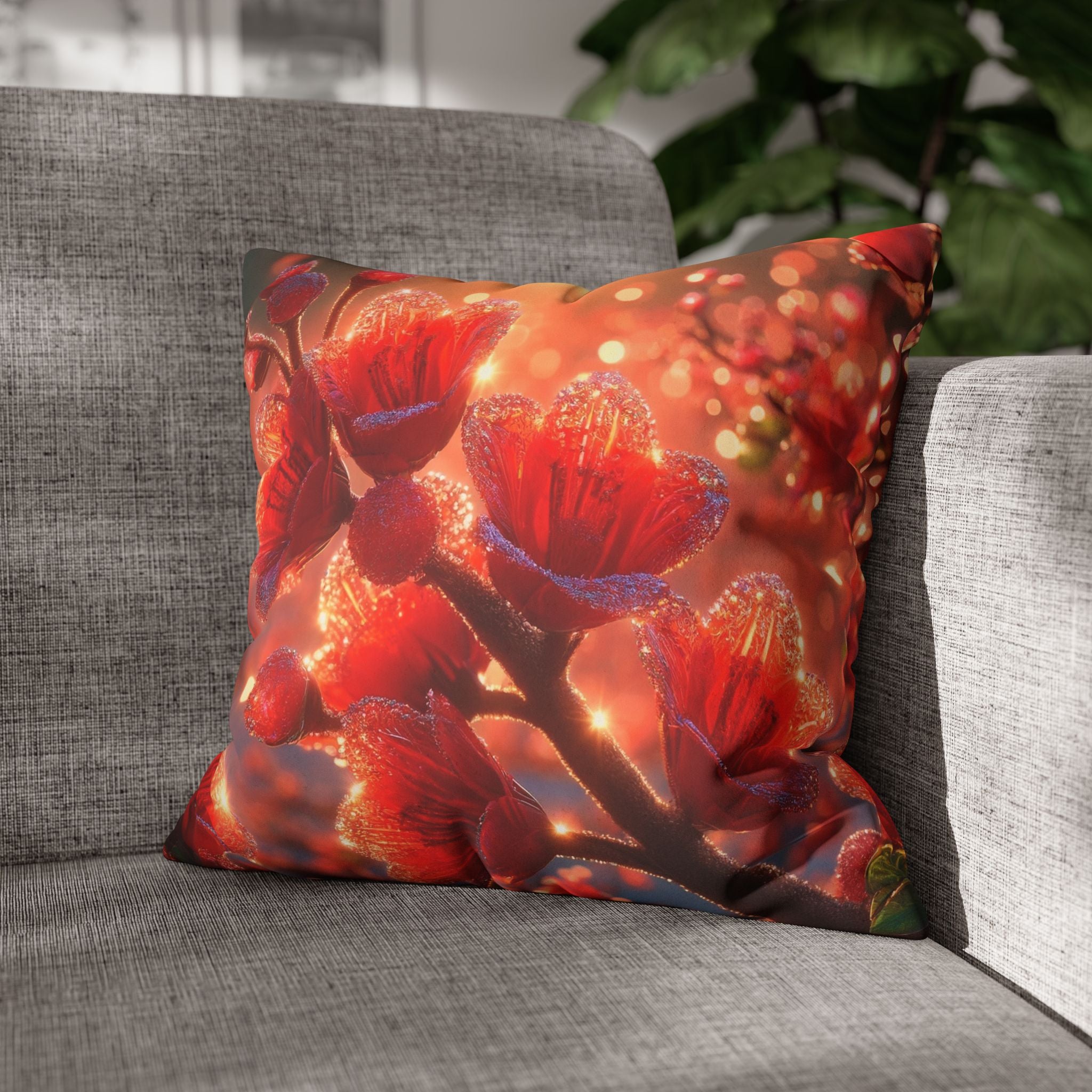 Red diamond flowers (in sunset) - Suede Square Pillowcase