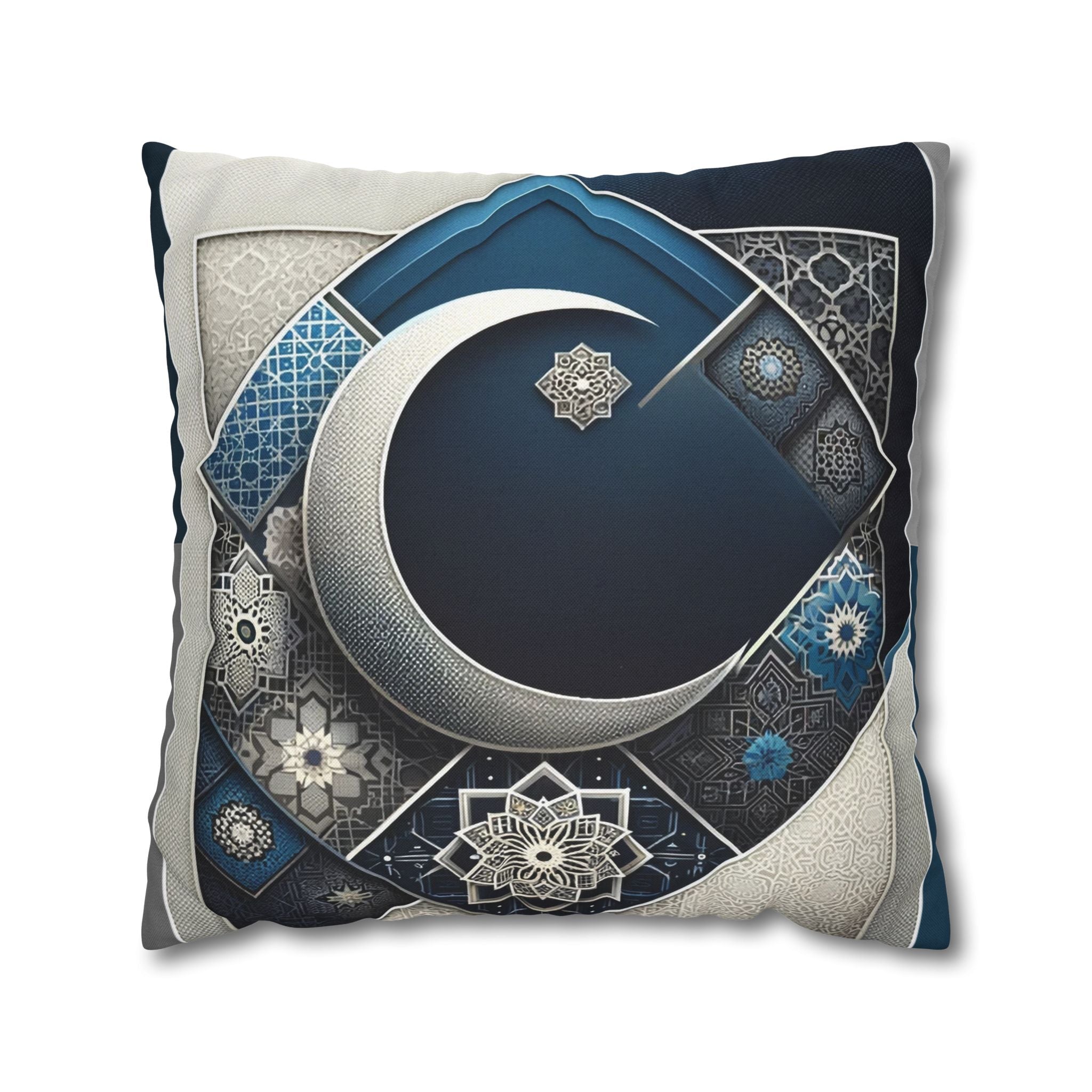 Islamic Art, Silver-blue - Polyester Square Pillowcase