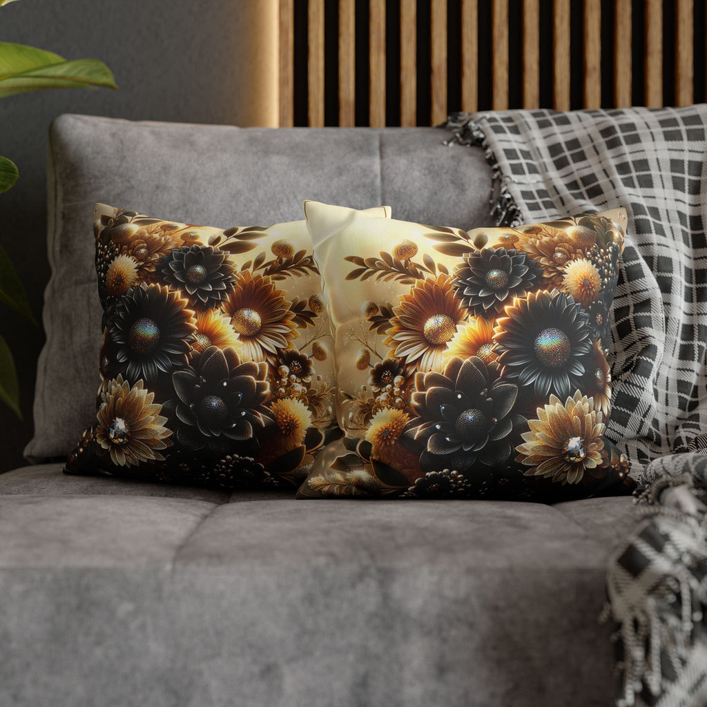 Black and golden Bouquet (with golden background) - Suede Square Pillowcase