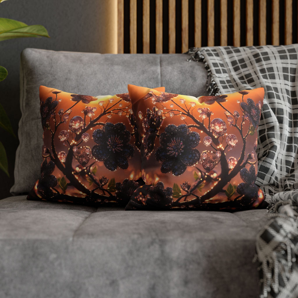 Black diamond flowers (in sunset) - Suede Square Pillowcase