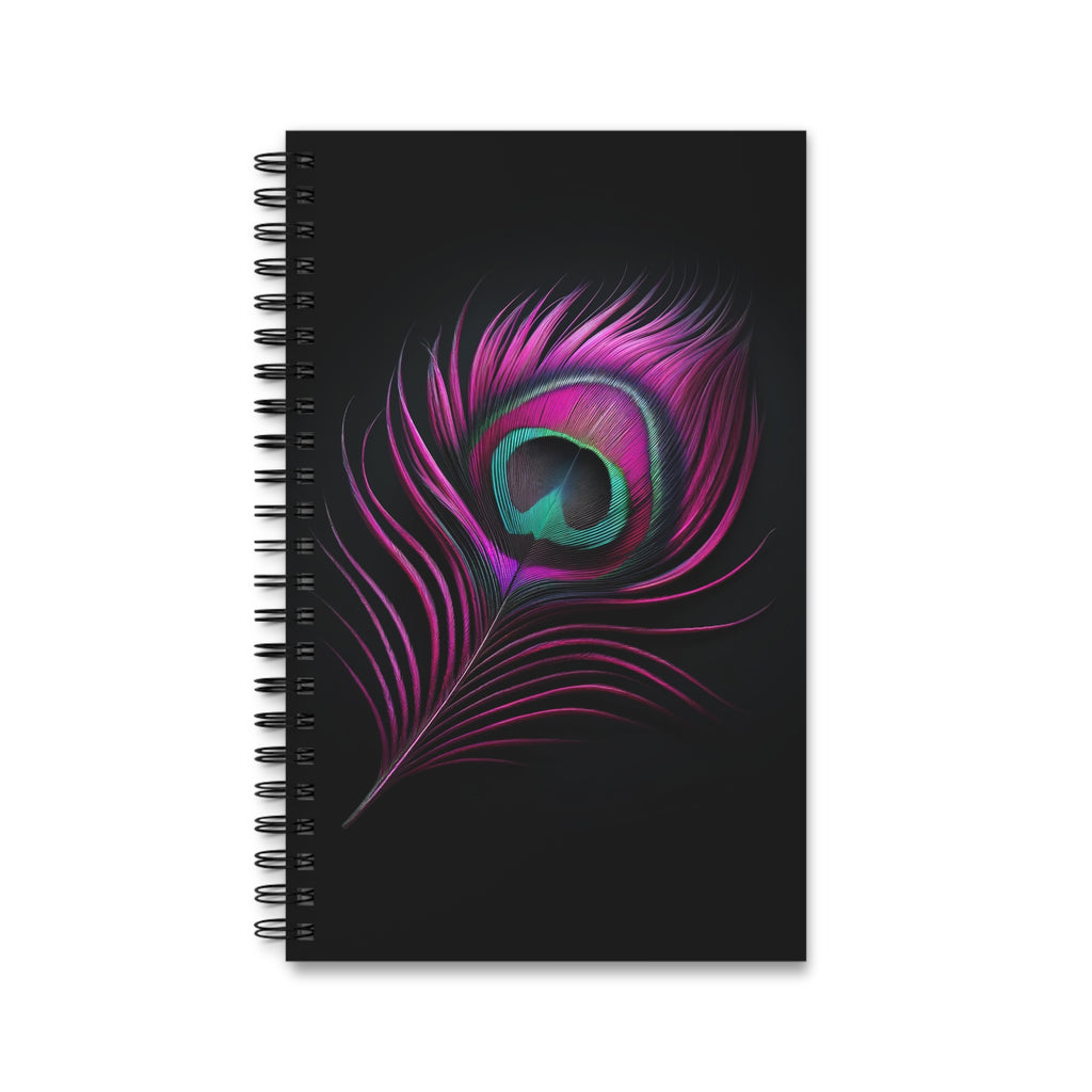Fantasy Peacock Feather Fuchsia-Black- Spiral Journal