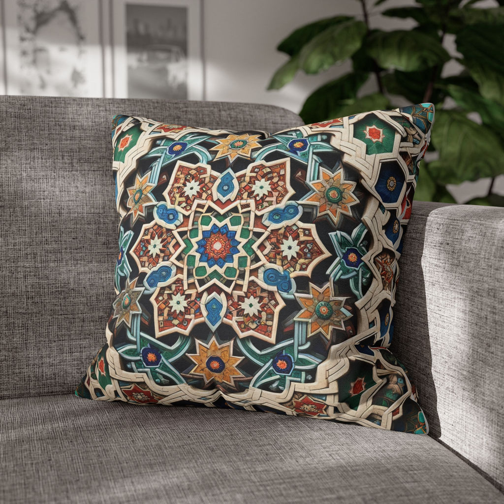 Persian Art , orange-blue - Polyester Square Pillowcase