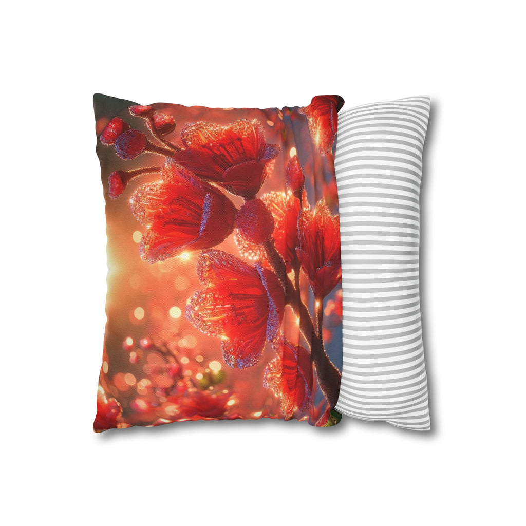 Red-diamond flowers (on red background) -  Polyester Square Pillowcase