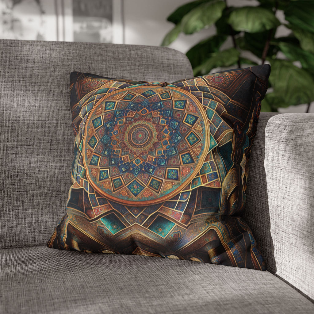 Persian art, brown-blue - Polyester Square Pillowcase