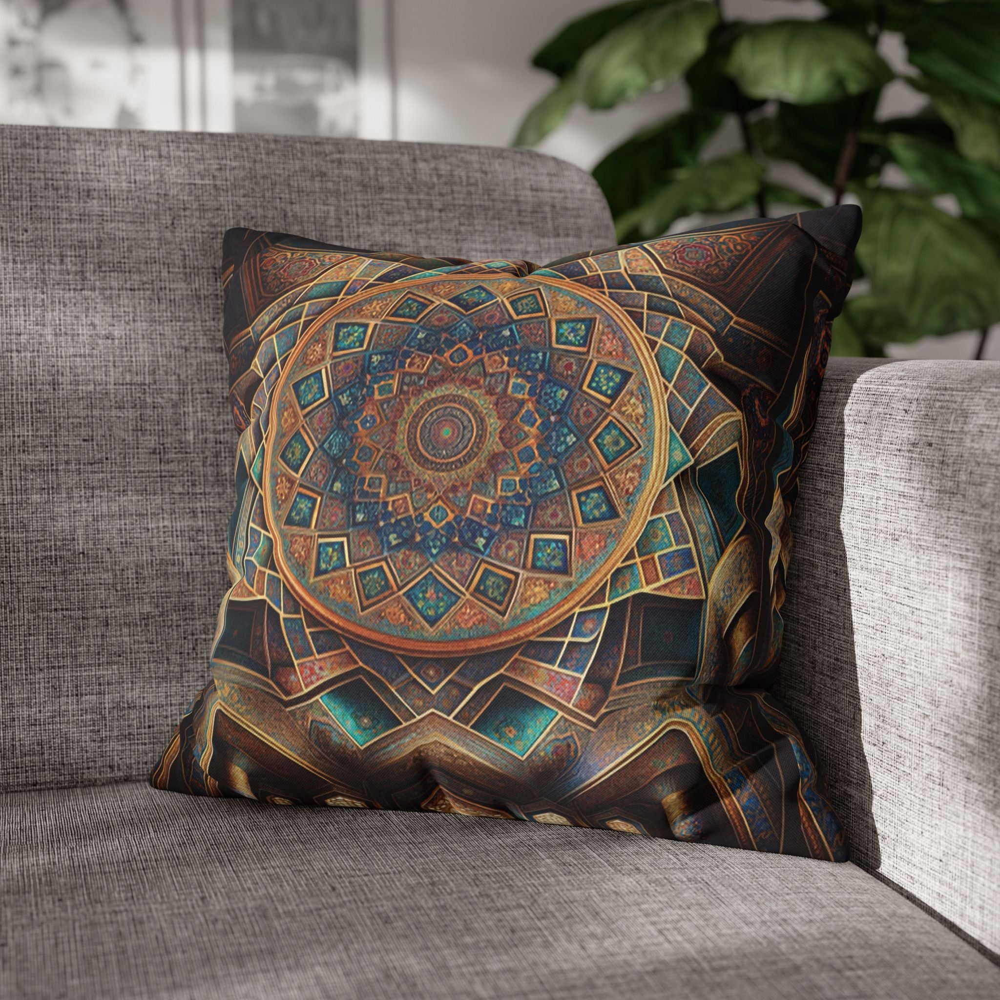 Persian art, brown-blue - Polyester Square Pillowcase