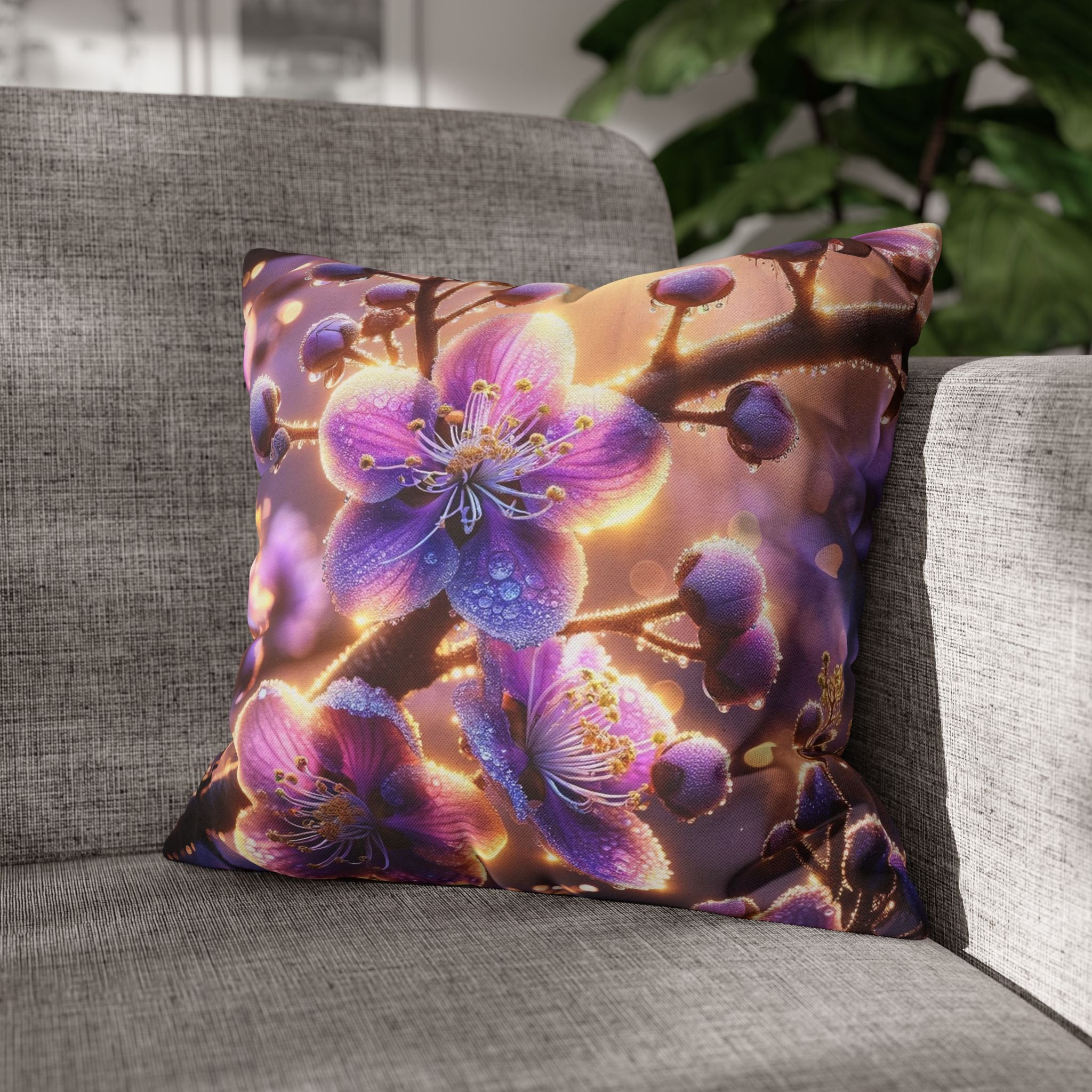 Purple-white, diamond flowers - Polyester Square Pillowcase
