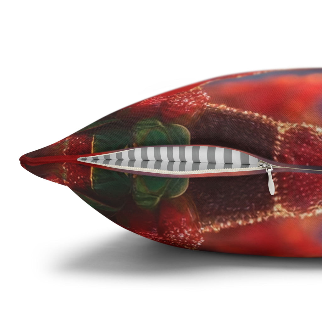 Red-diamond flowers (on red background) -  Polyester Square Pillowcase