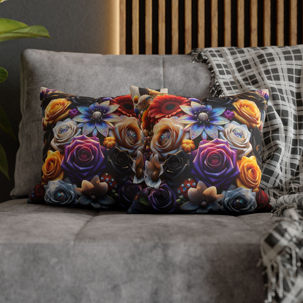 Colourful Bouquet of big flowers- Suede Square Pillowcase
