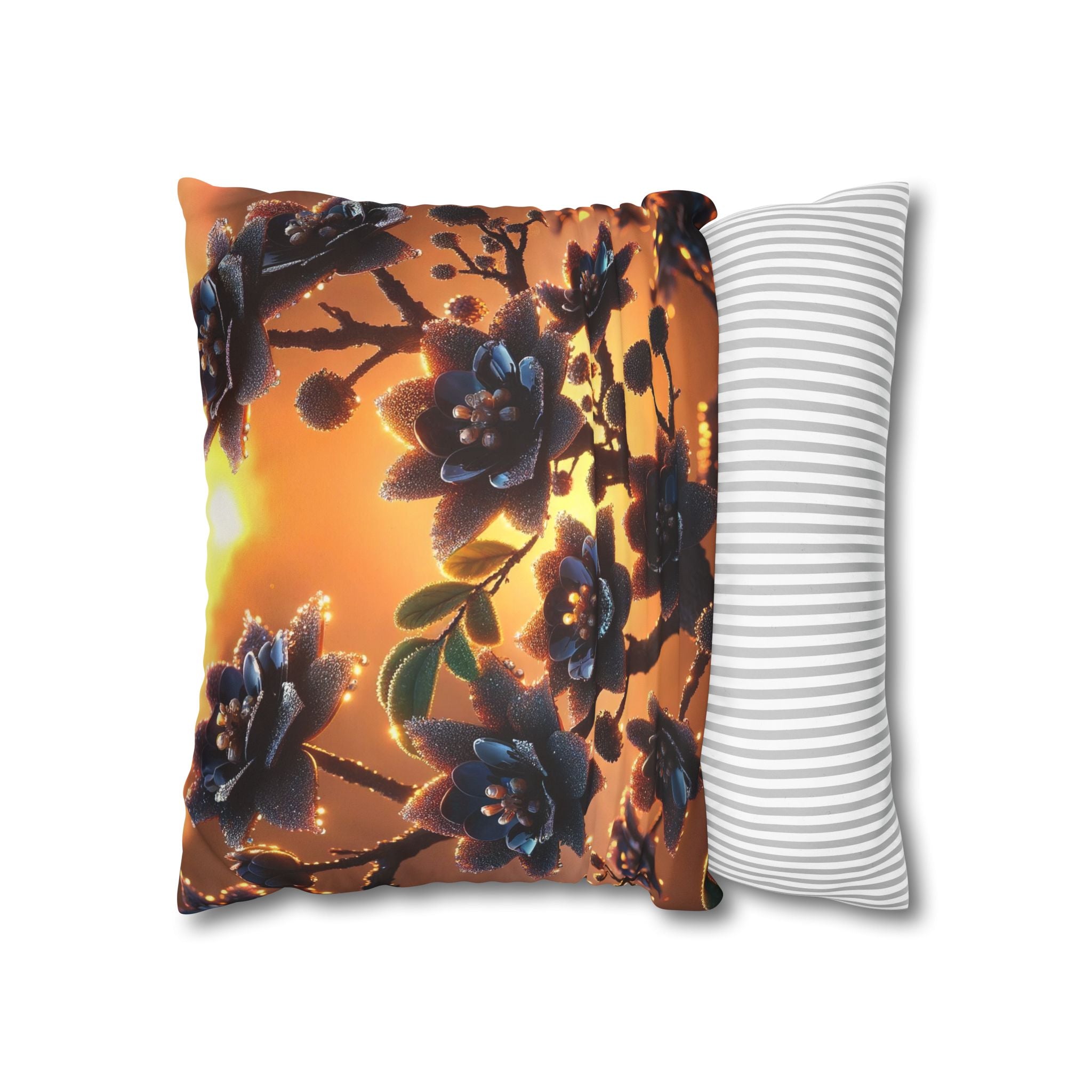 Black flowers in sunset- Suede Square Pillowcase