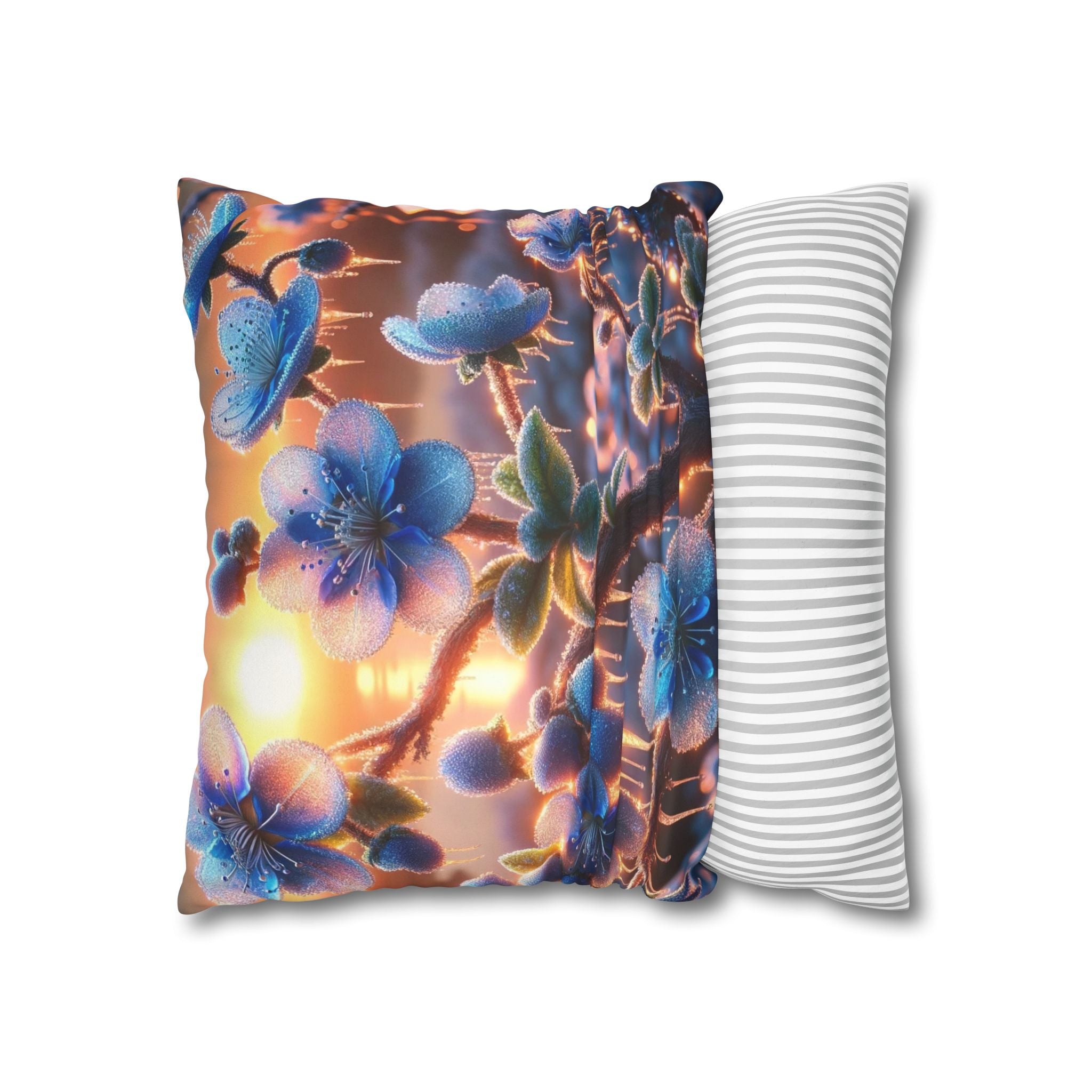 Blue, diamond flowers (in sun set) - Suede Square Pillowcase