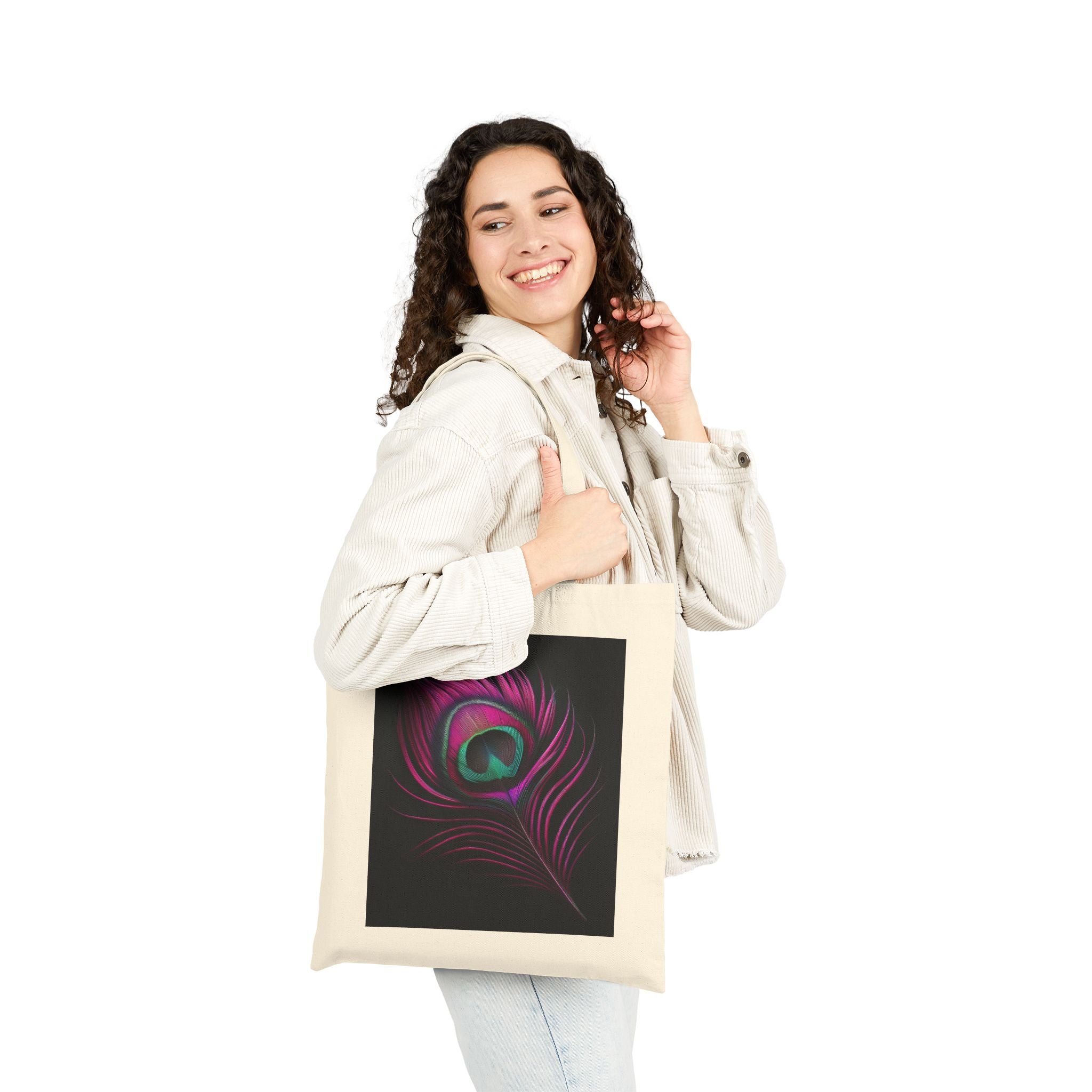 Vibrant Peacock Feather - Cotton Canvas Tote Bag