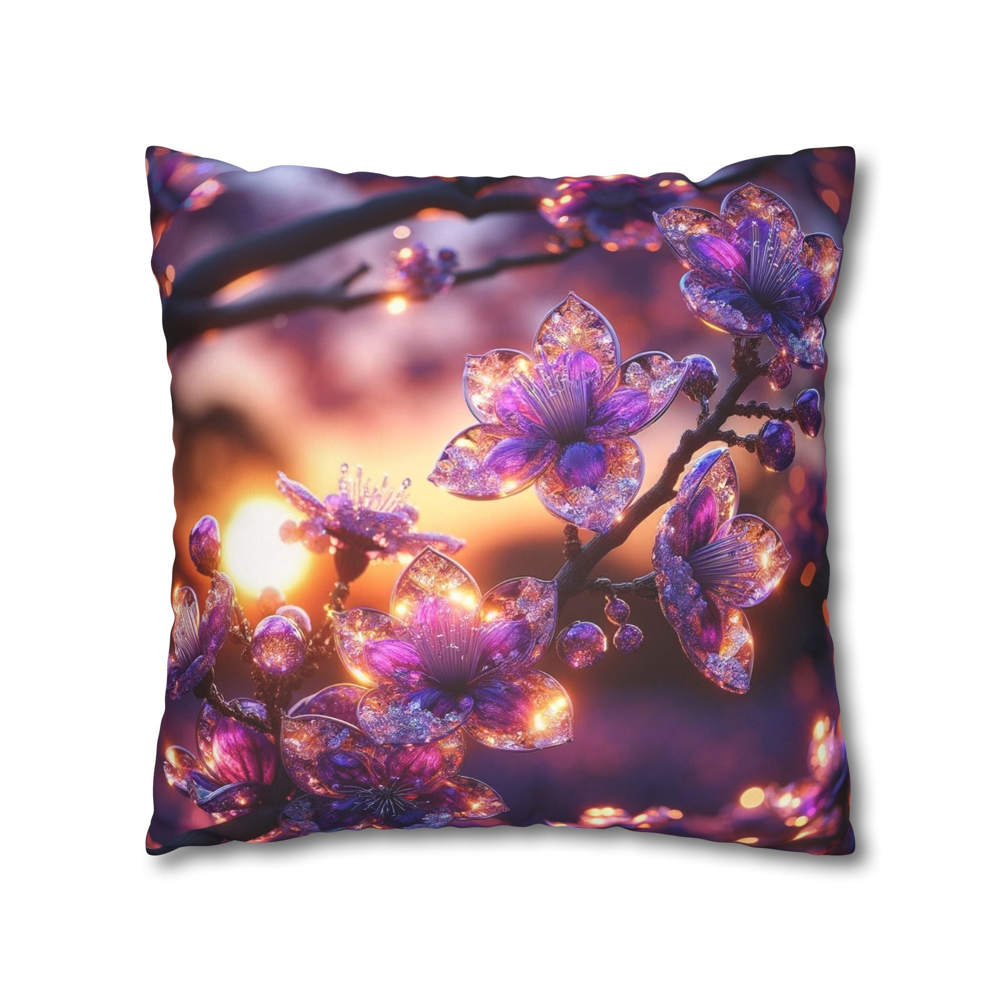 Purple crystal flowers - Suede Square Pillowcase