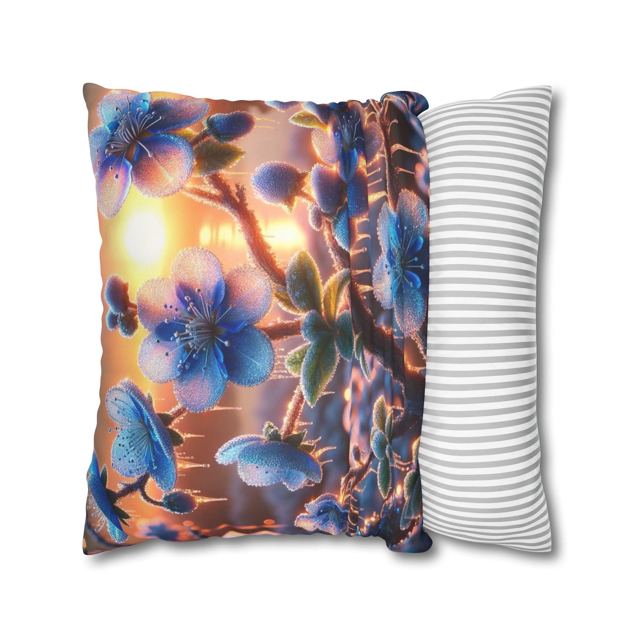 Blue, diamond flowers (in sun set) - Suede Square Pillowcase