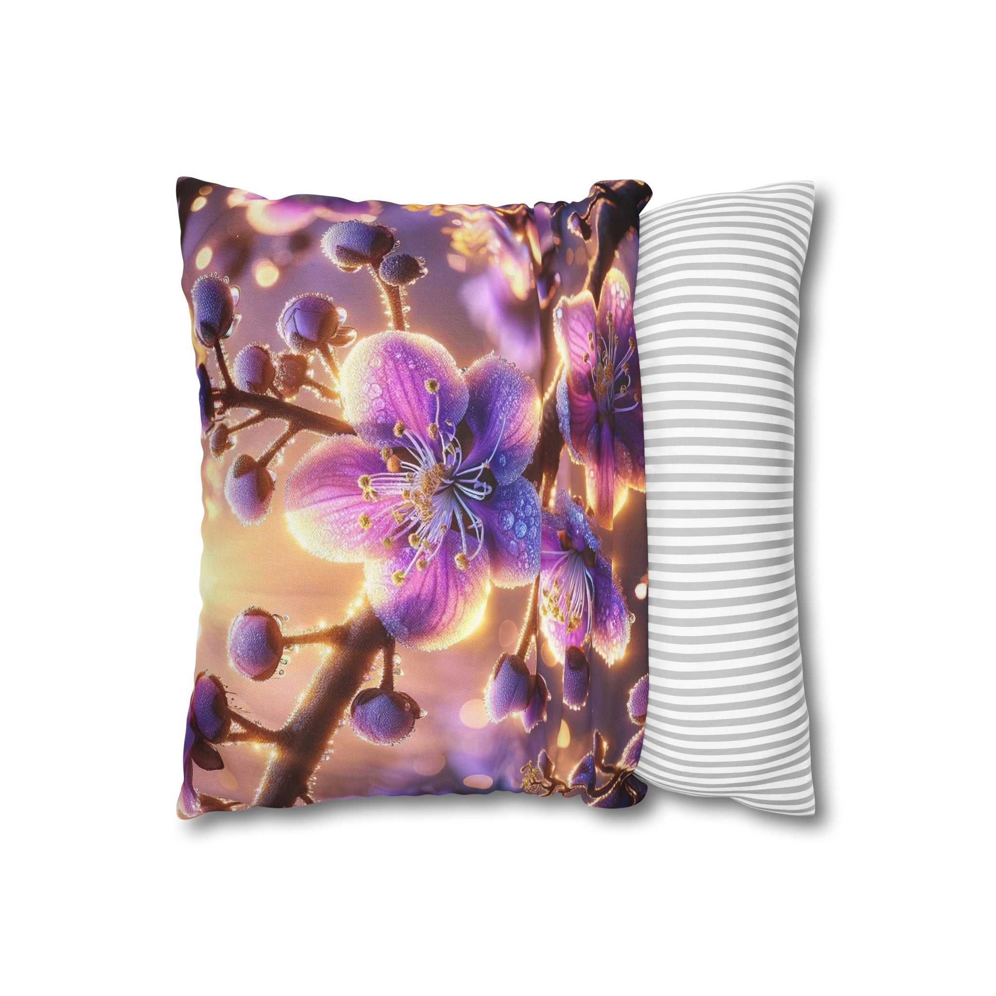 Purple-white, diamond flowers - Polyester Square Pillowcase