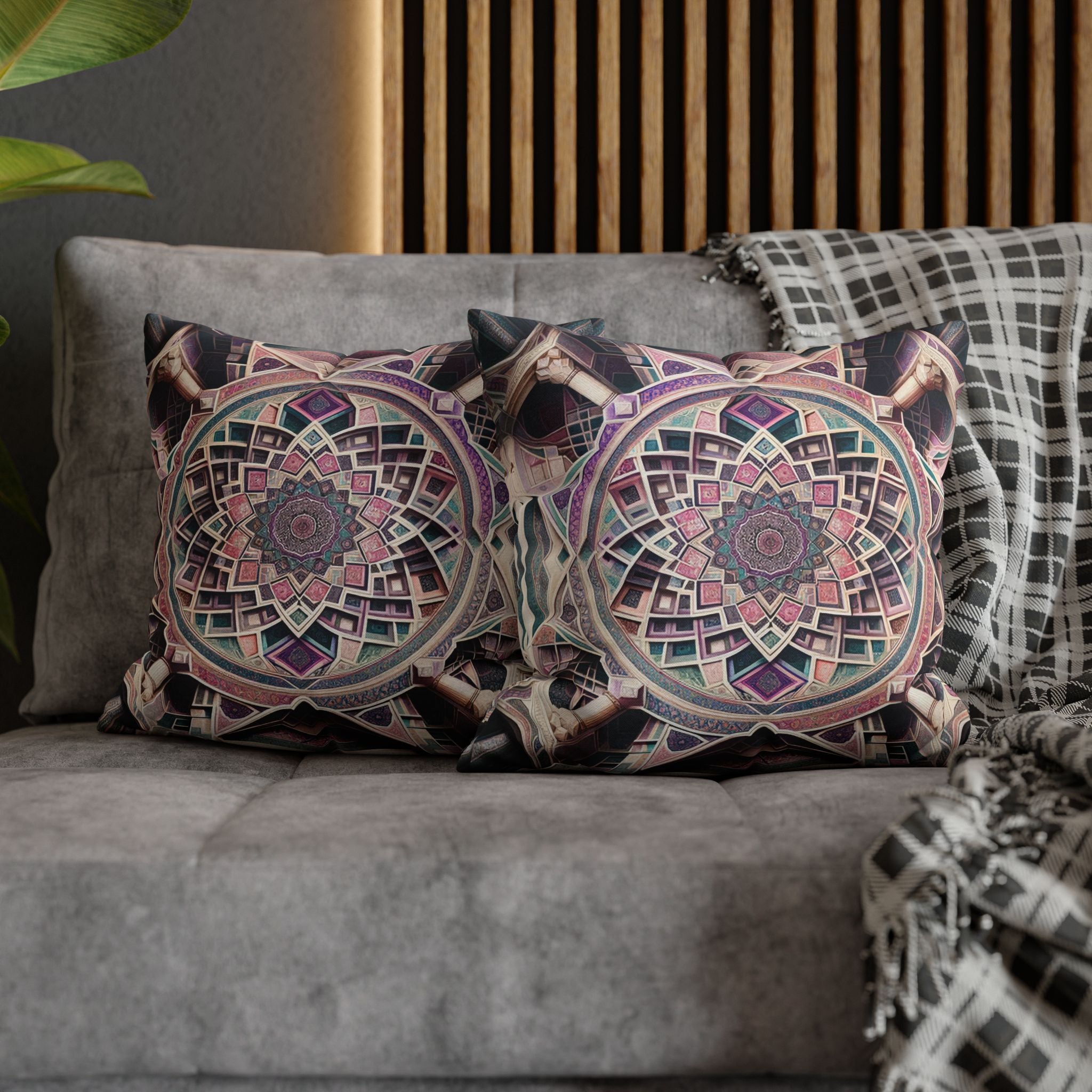 Persian art, grey-pink - Polyester Square Pillowcase