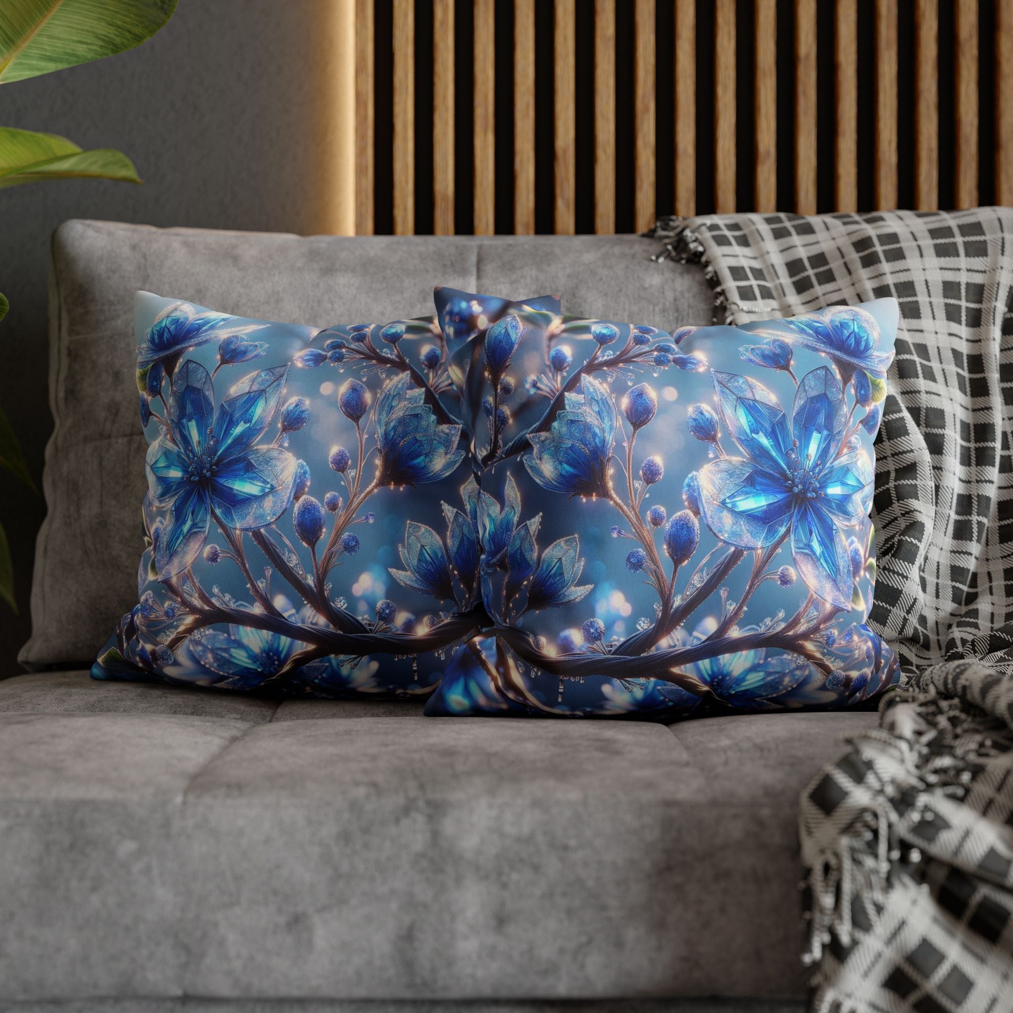Blue, diamond flowers (with blue background) - Suede Square Pillowcase