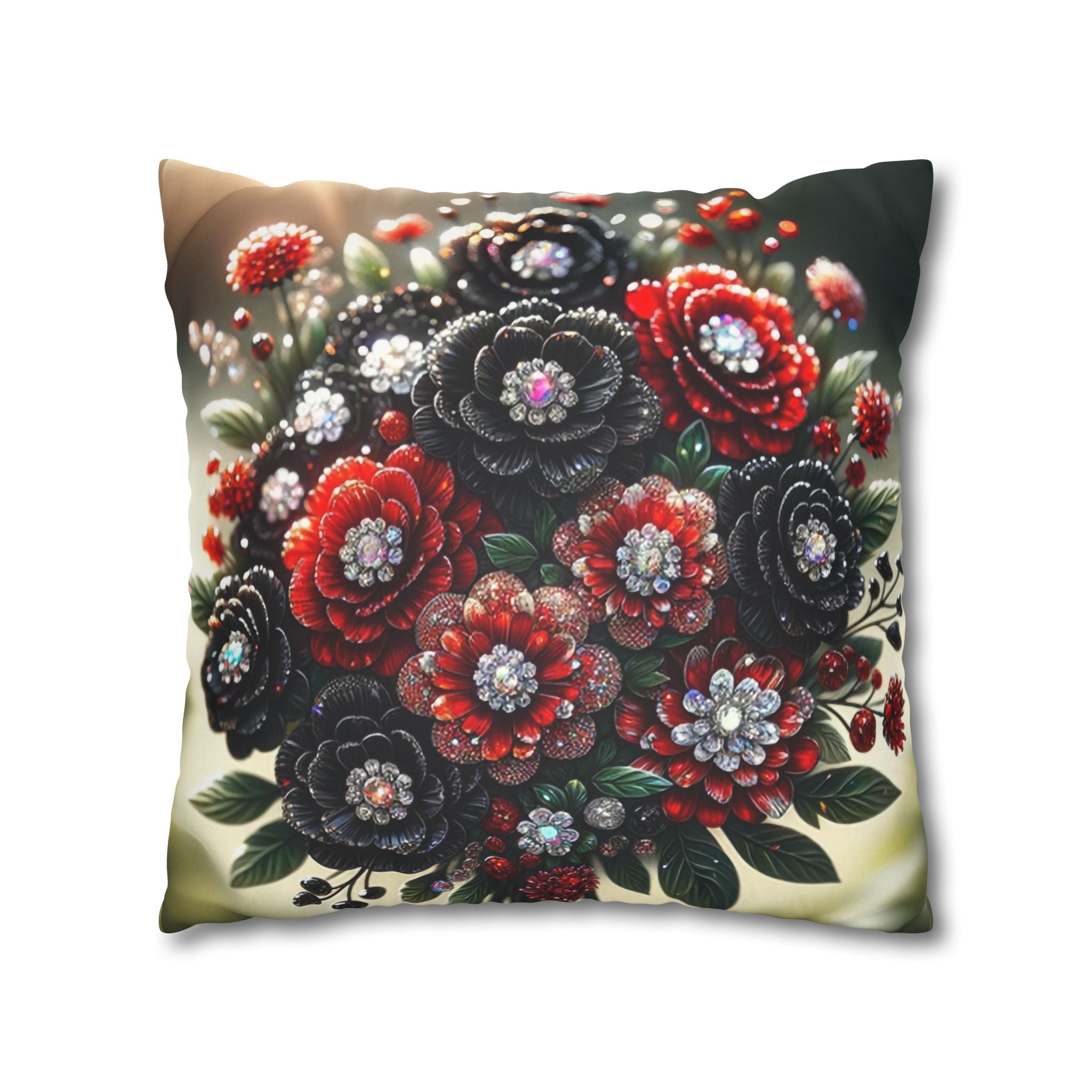 Bouquet with Black and Red flowers- Suede Square Pillowcase