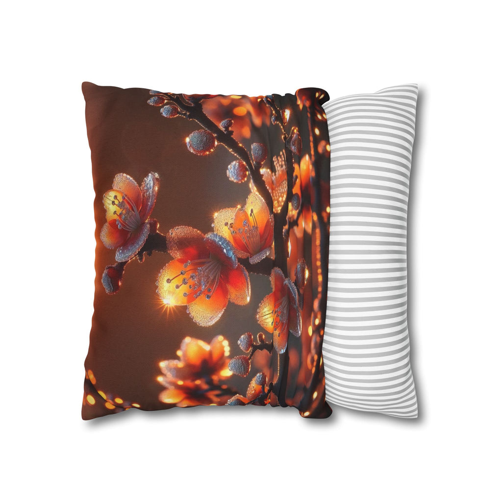 Orange flowers (brown background) - Polyester Square Pillowcase